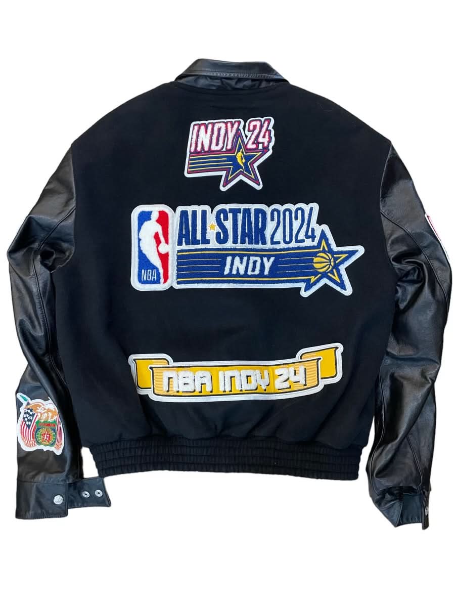 2024 NBA All-Star Indianapolis Wool & Leather Jacket Black - Image 2