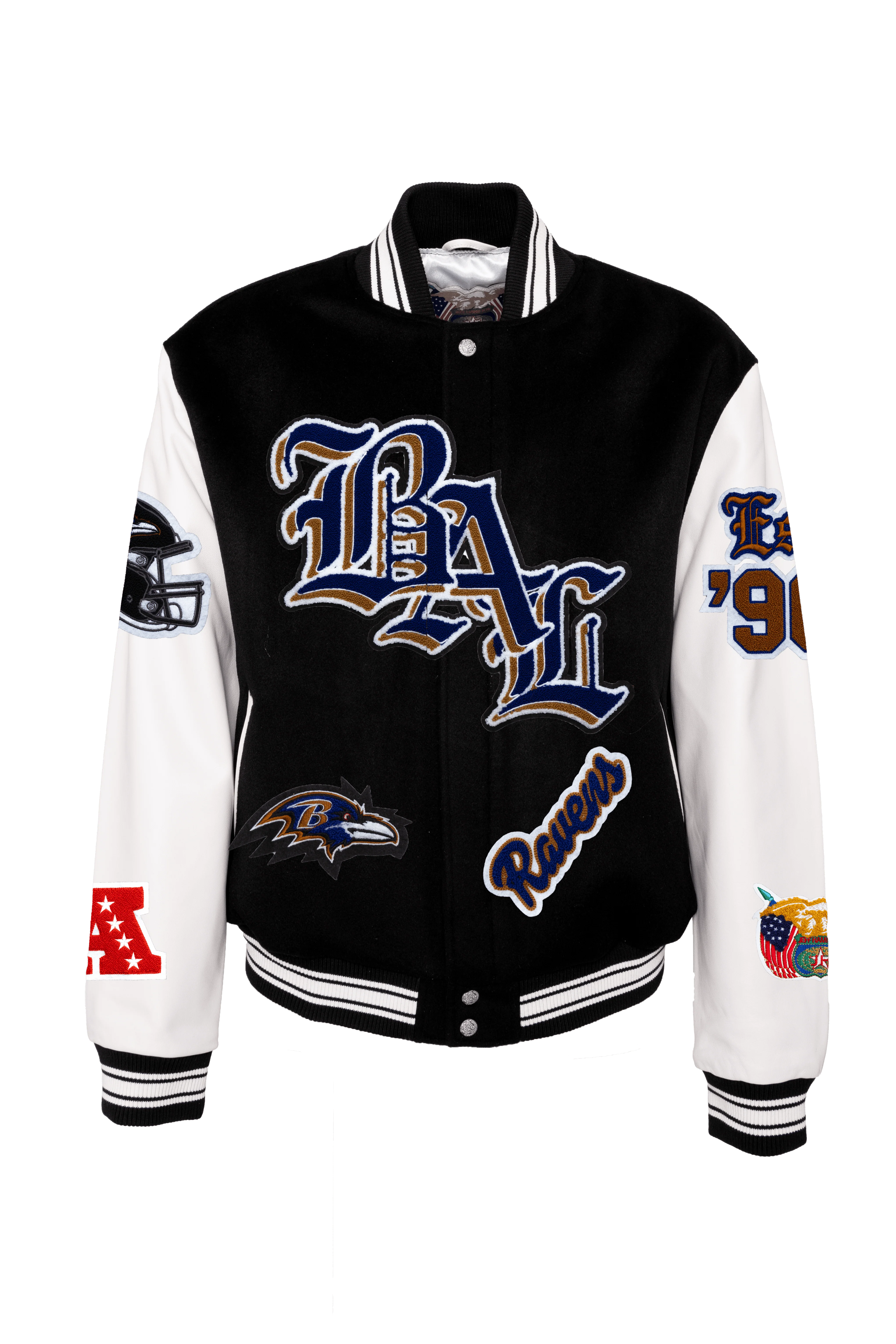Baltimore Raven Wool & Leather Old English Varsity Jacket - Image 10