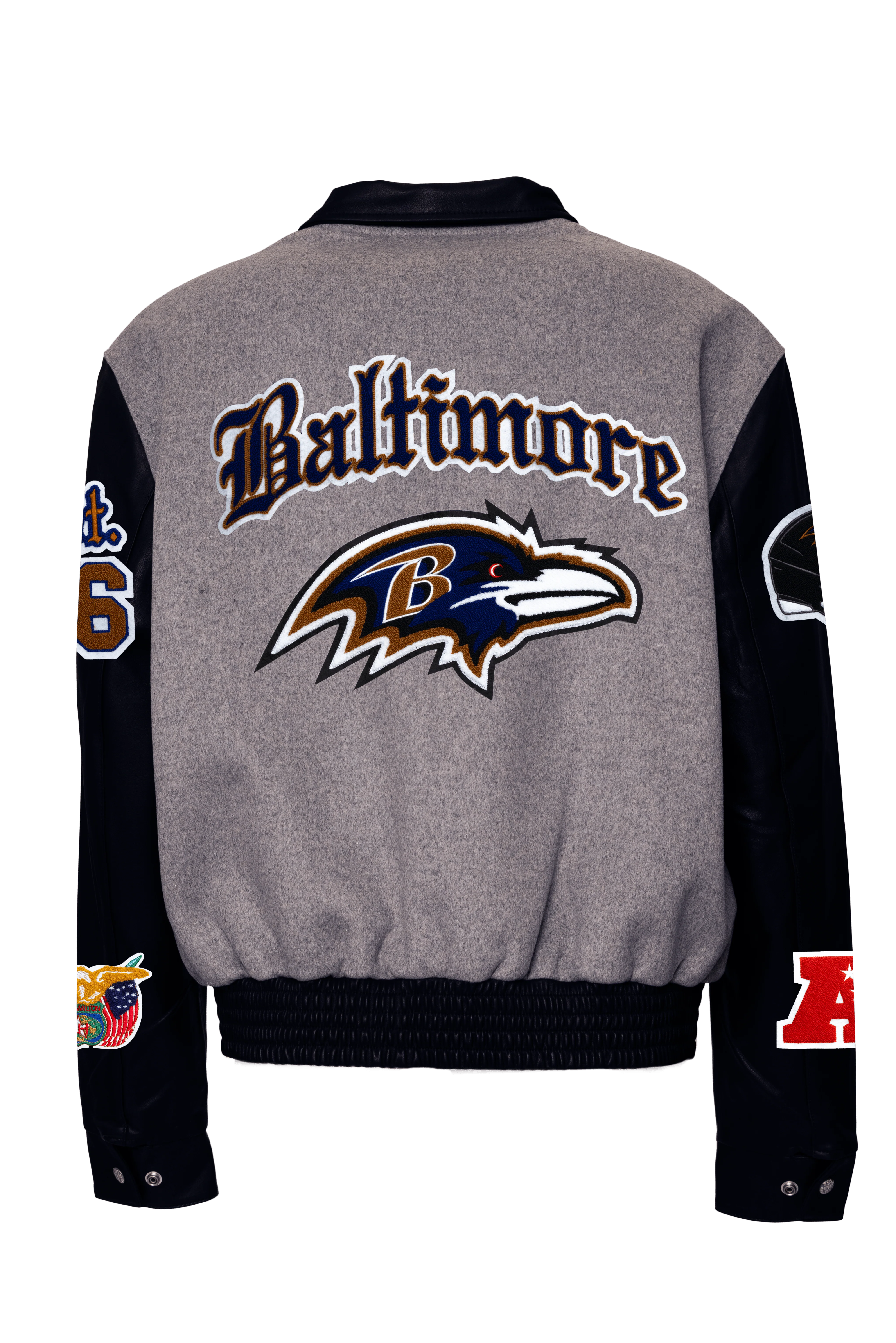 Baltimore Raven Wool & Leather Old English Varsity Jacket - Image 5