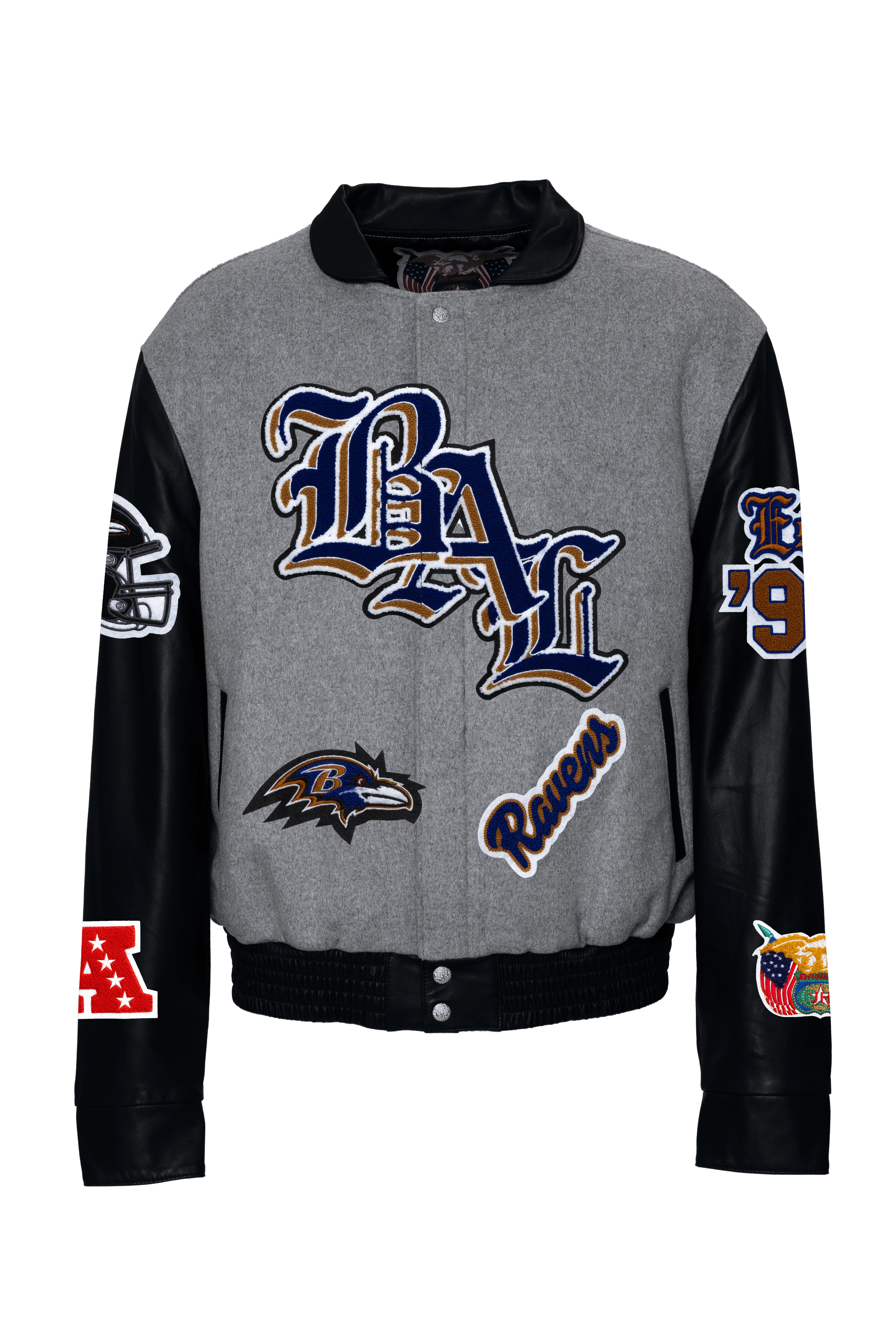 Baltimore Raven Wool & Leather Old English Varsity Jacket - Image 6