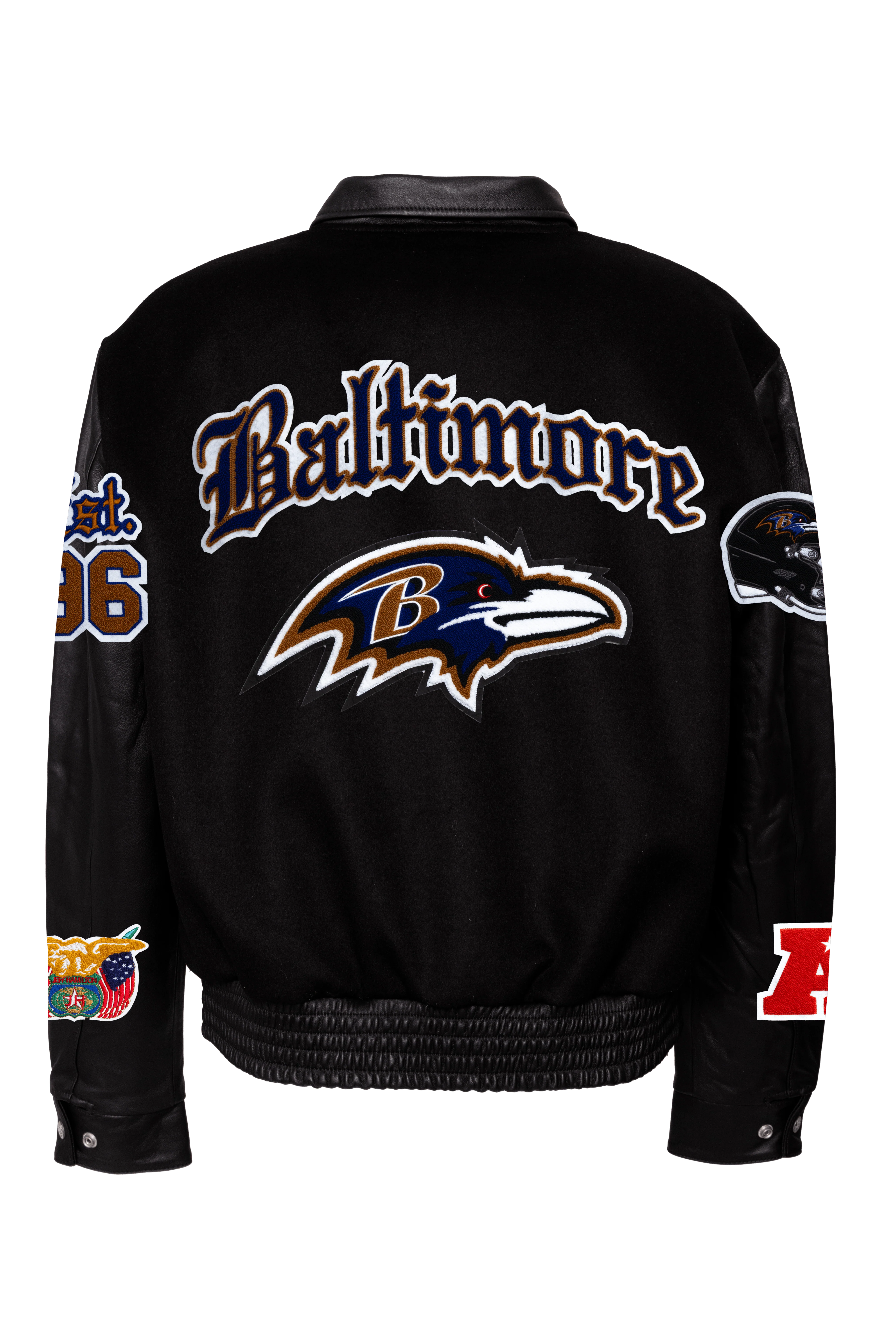Baltimore Raven Wool & Leather Old English Varsity Jacket - Image 7