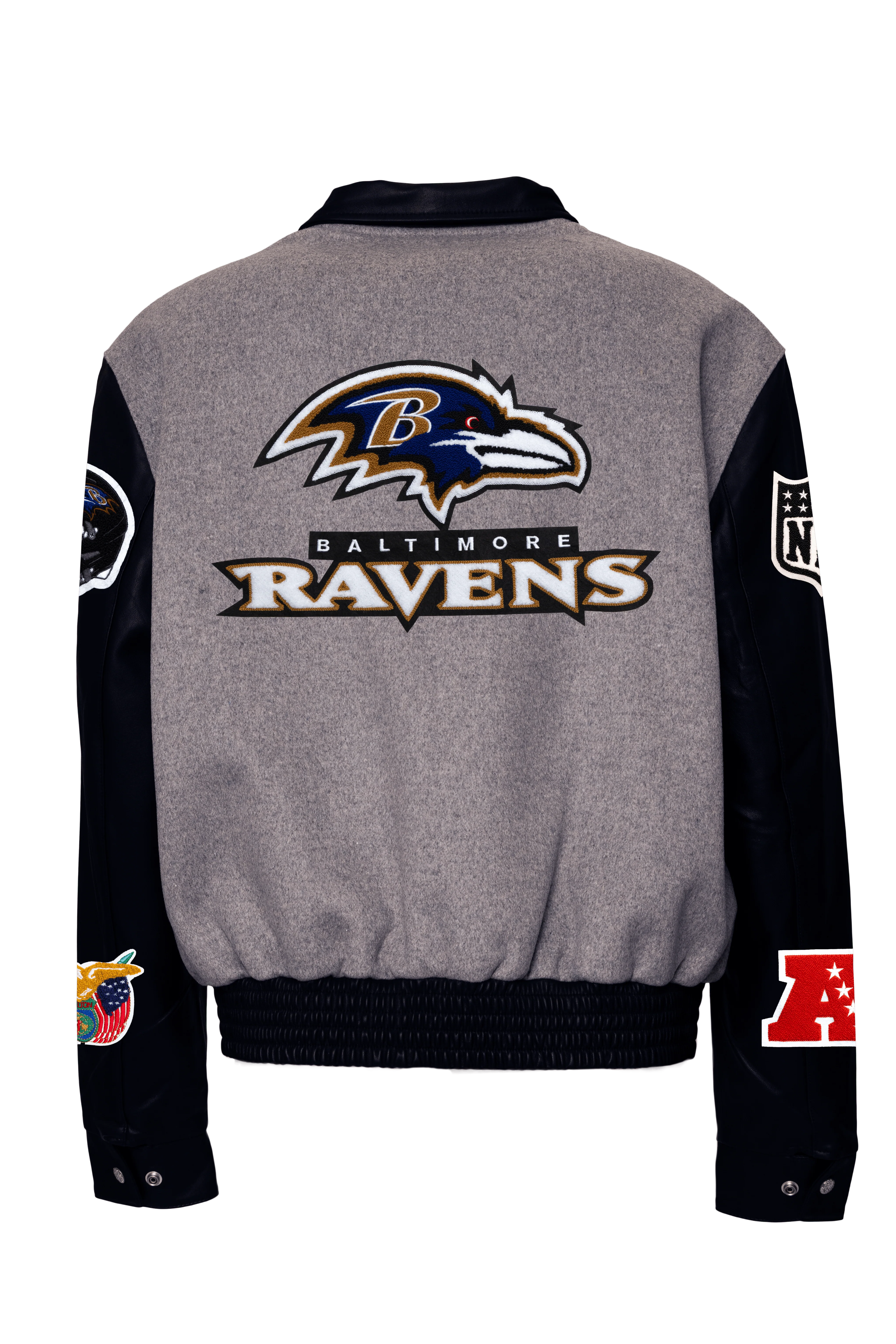 Baltimore Raven Wool & Leather Varsity Jacket Gray/Black