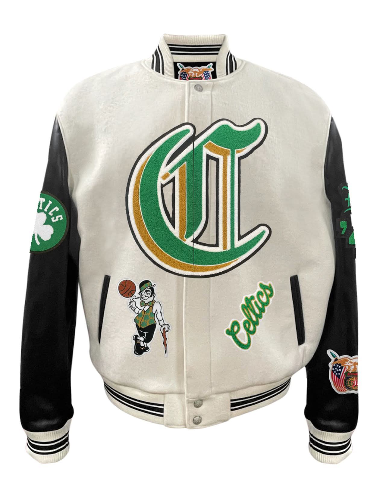 Boston Celtics Wool & Leather Old English Varsity Jacket - Image 3