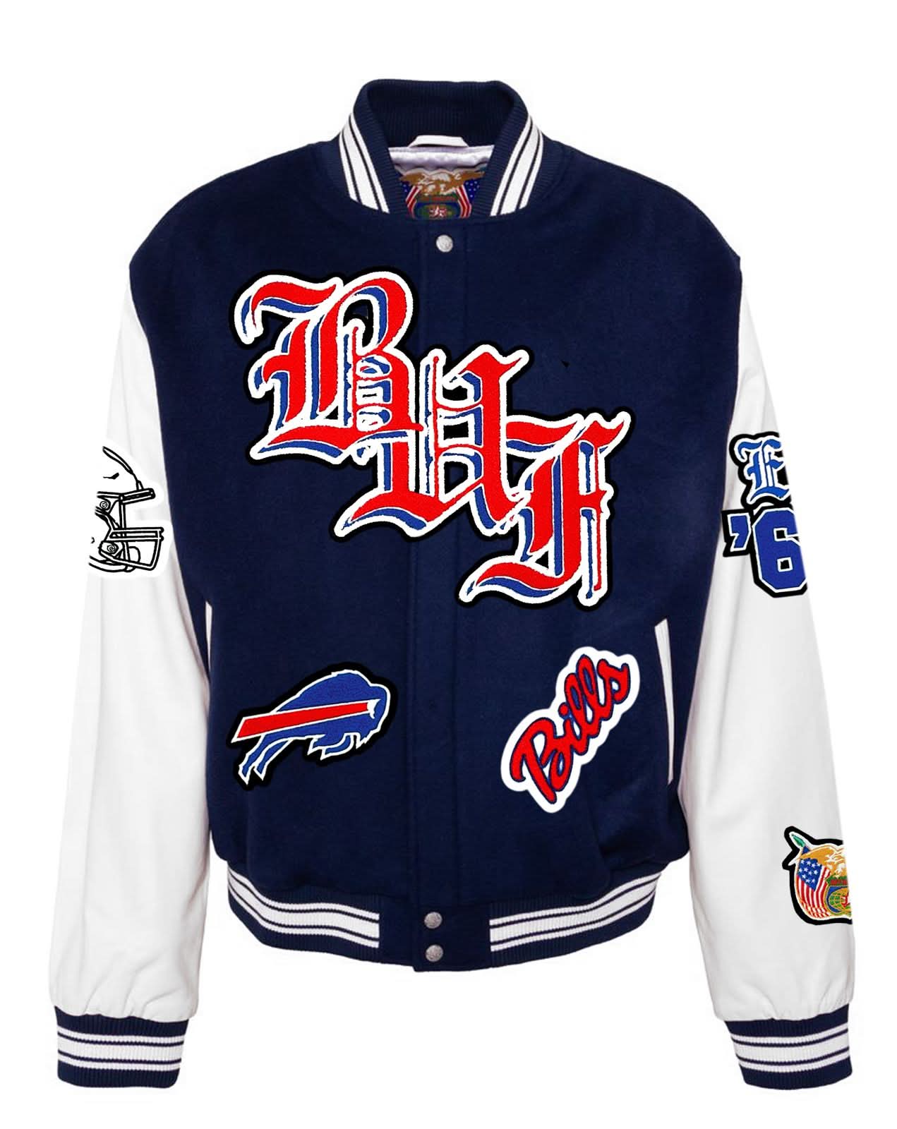 Buffalo Bills Wool & Leather Old English Varsity Jacket - Image 2