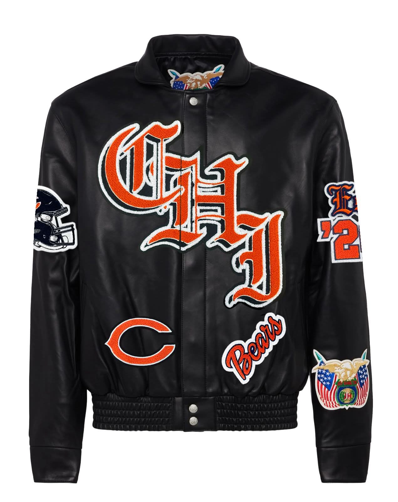 Chicago Bears Full Leather Old English Jacket Black - Image 2