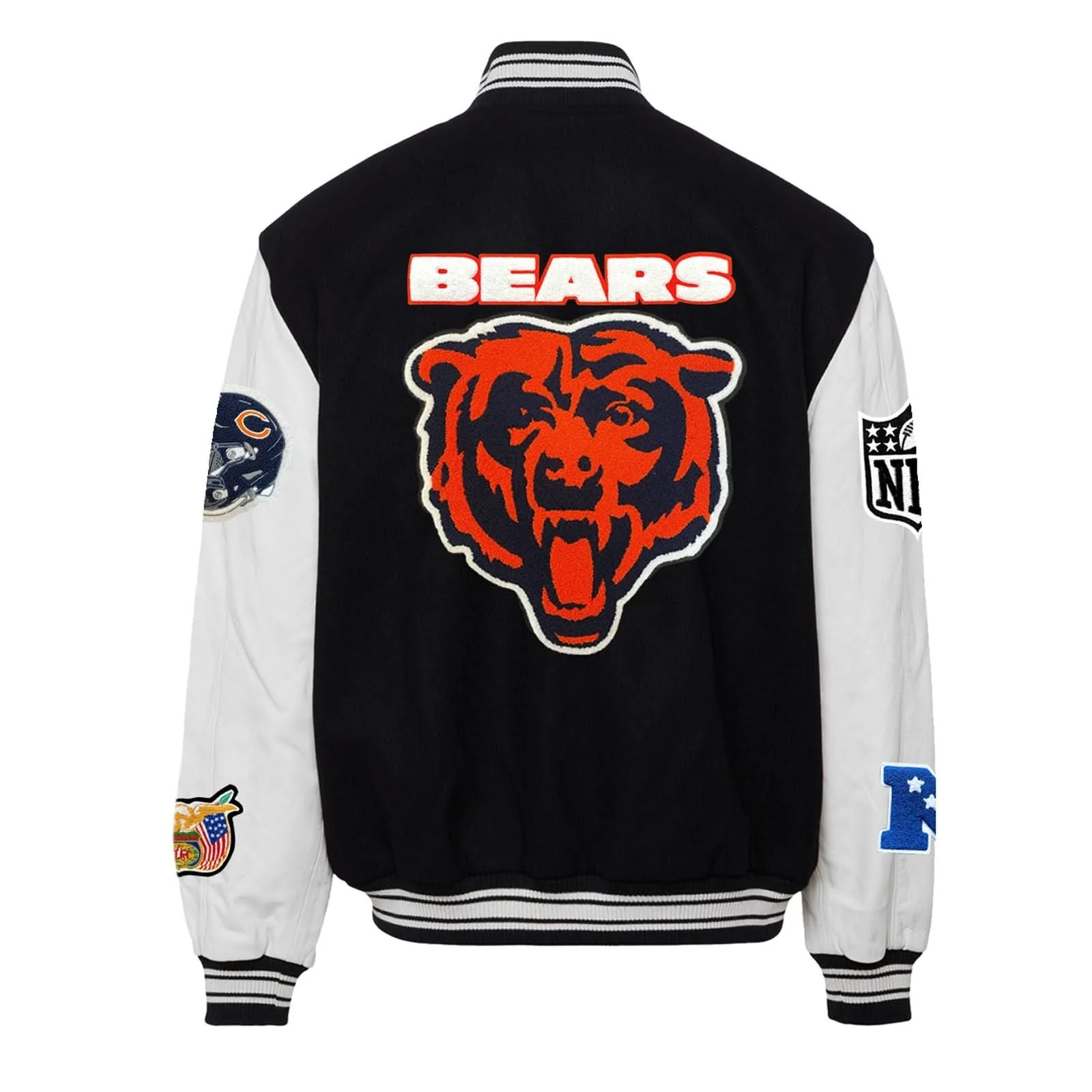 CHICAGO BEARS WOOL & LEATHER BLKWHT VARSITY JACKET - AR