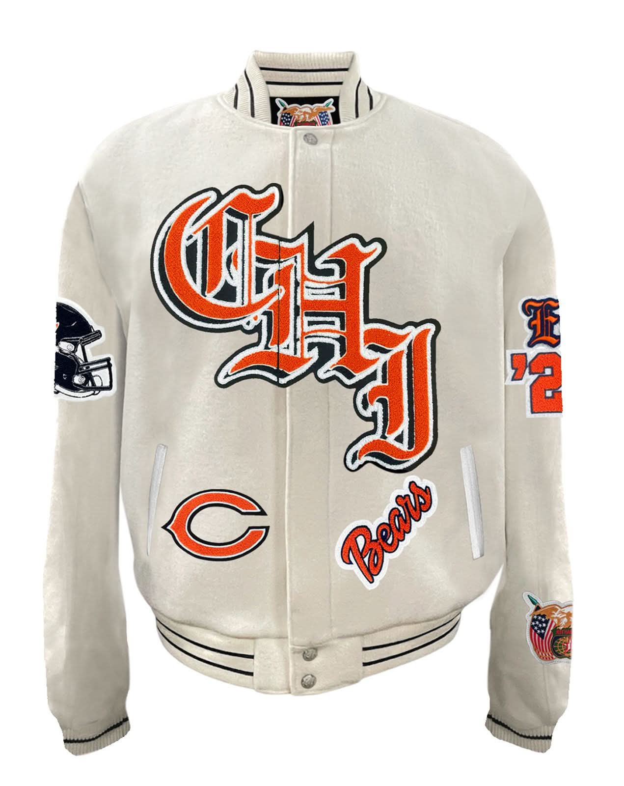 Chicago Bears Wool Old English Varsity Jacket White