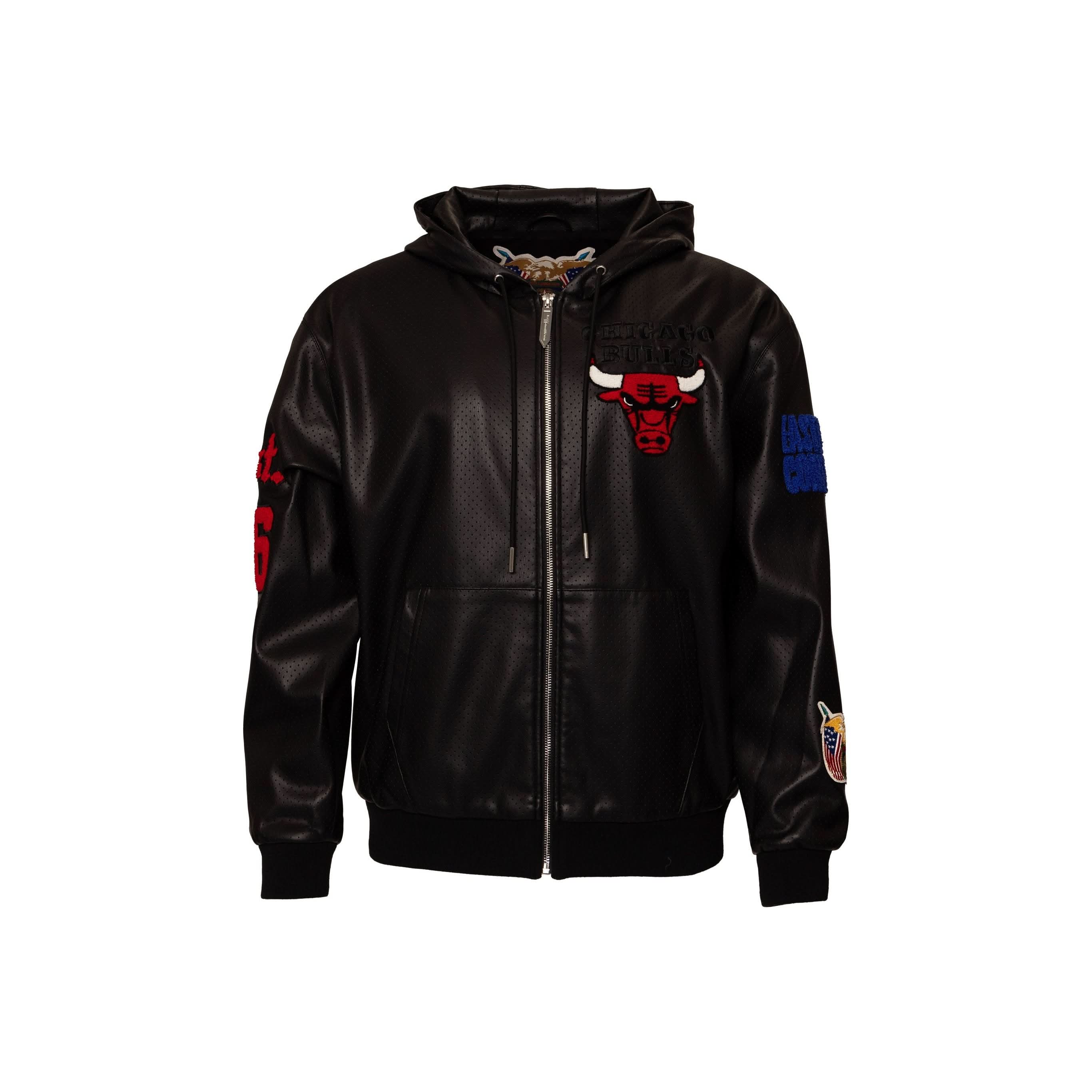Chicago Bulls 1966 Lightweight Vegan Zip-Up Hooded Jacket Black - Image 3