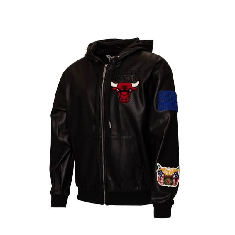 Chicago Bulls 1966 Lightweight Vegan Zip-Up Hooded Jacket Black - Image 4