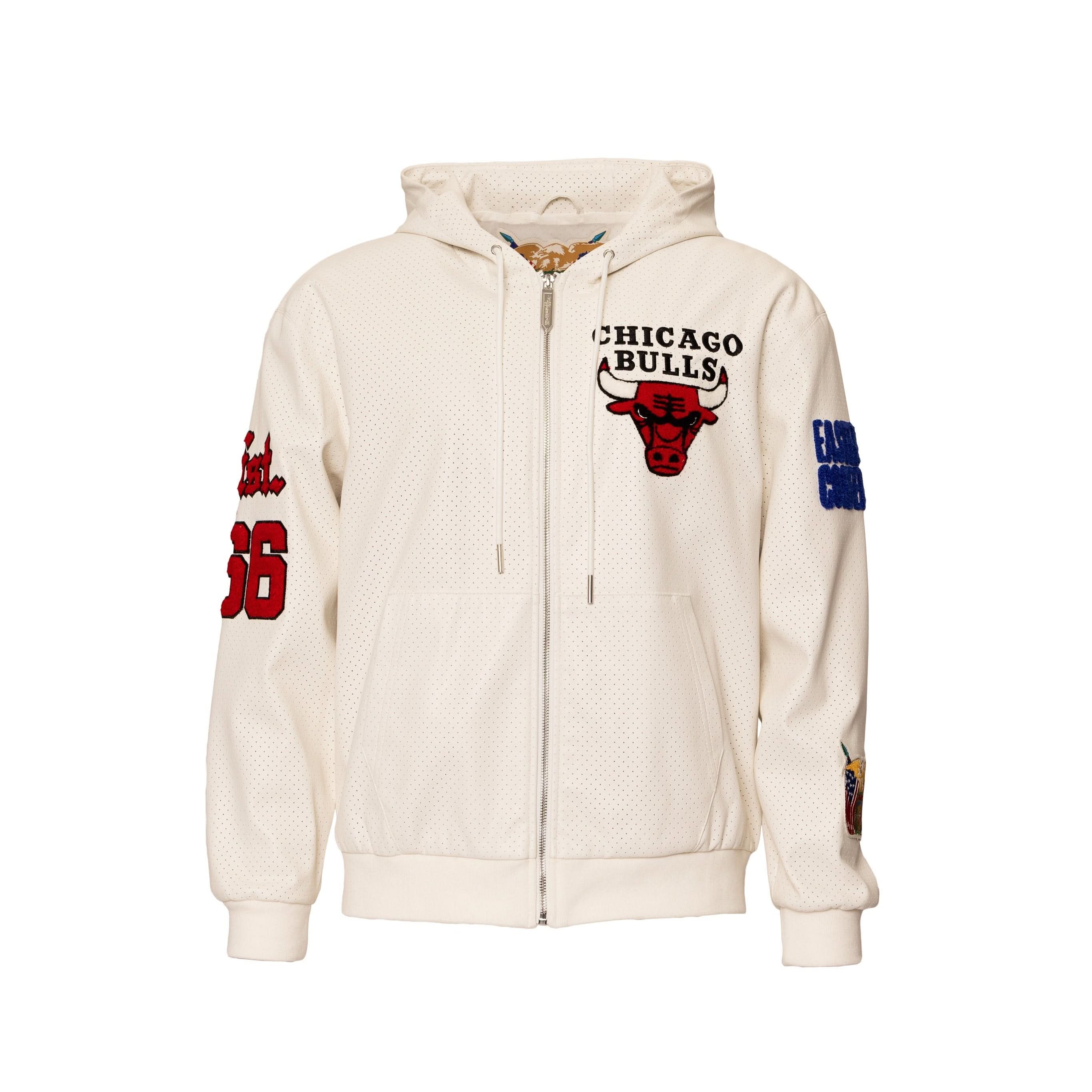 Chicago Bulls 1966 Lightweight Vegan Zip-Up Hooded Jacket White - Image 3