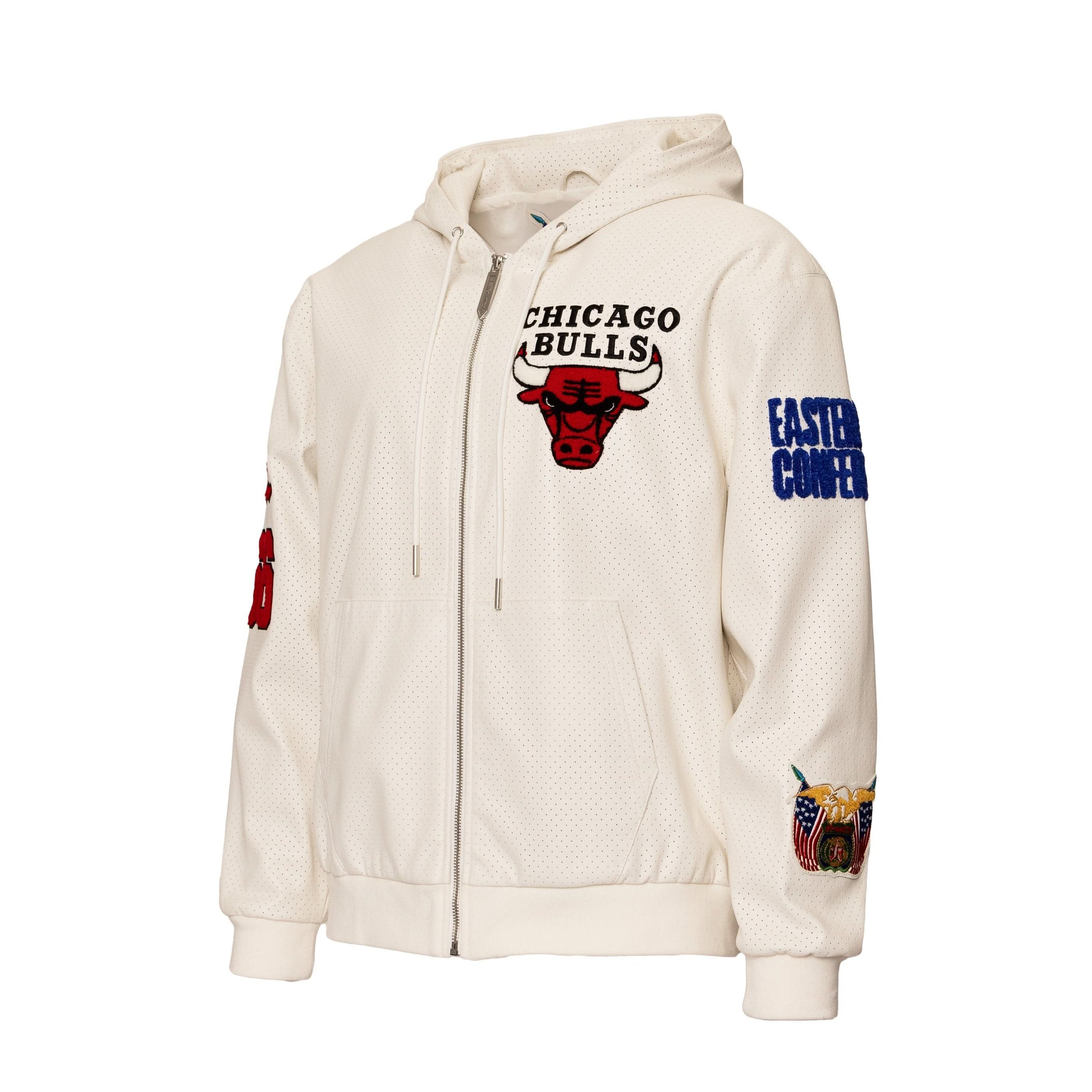 Chicago Bulls 1966 Lightweight Vegan Zip-Up Hooded Jacket White - Image 4