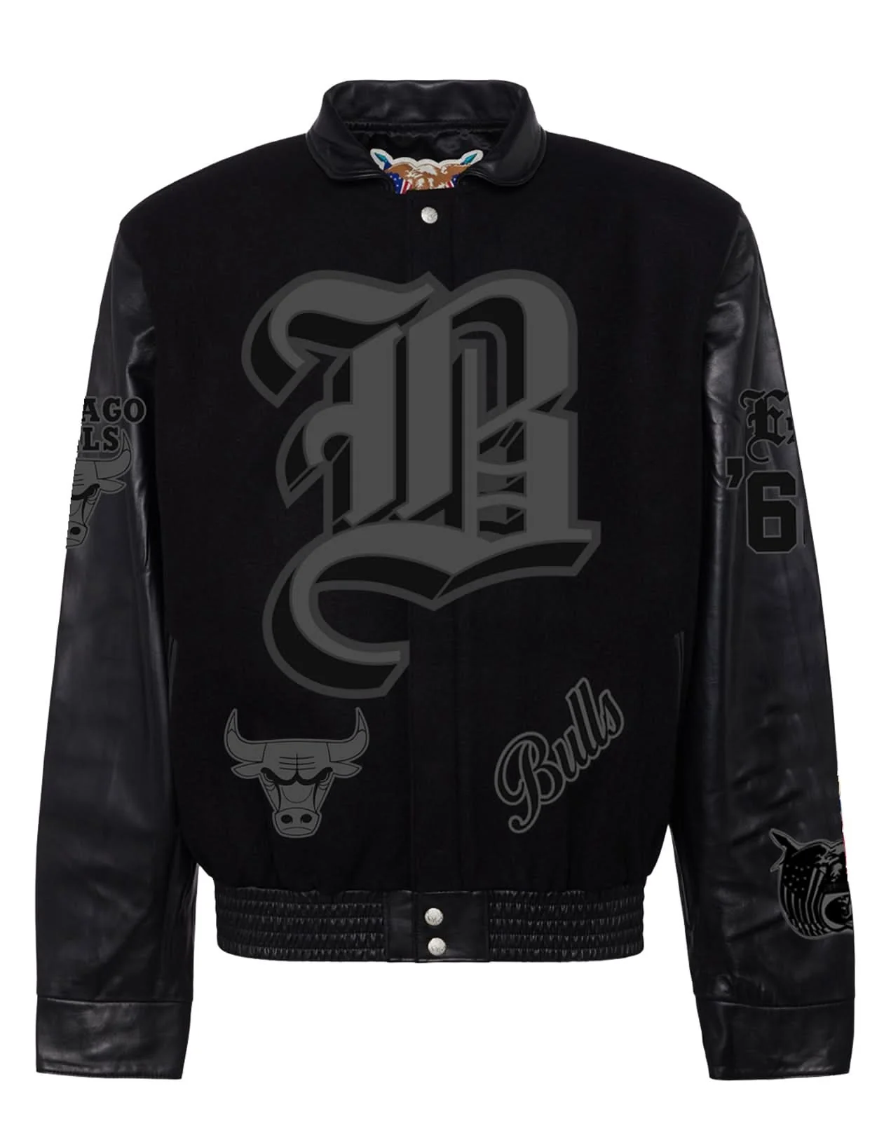 Chicago Bulls Wool & Leather Old English Varsity Jacket Black/Black