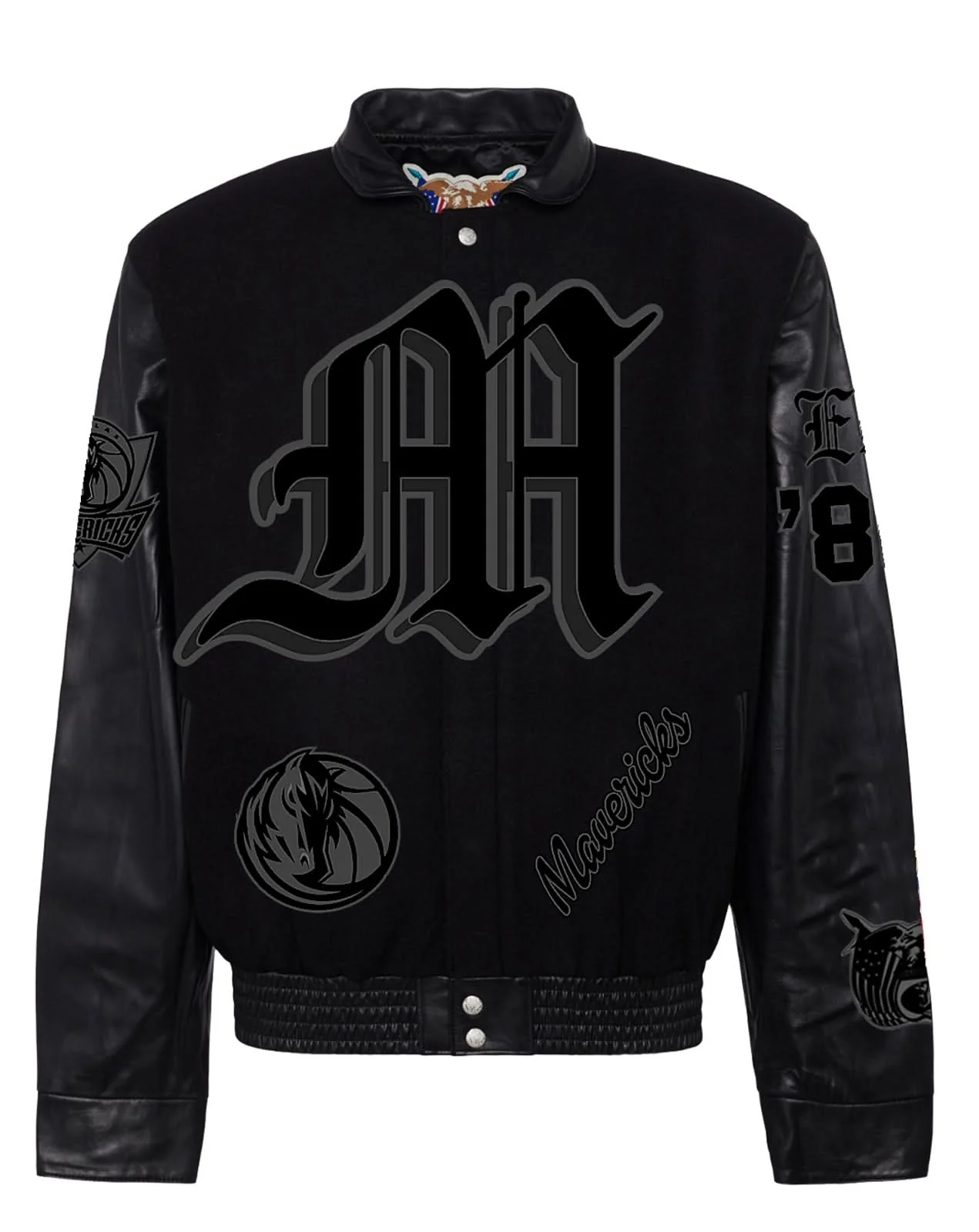 Dallas Mavericks Wool & Leather Old English Varsity Jacket Black/Black