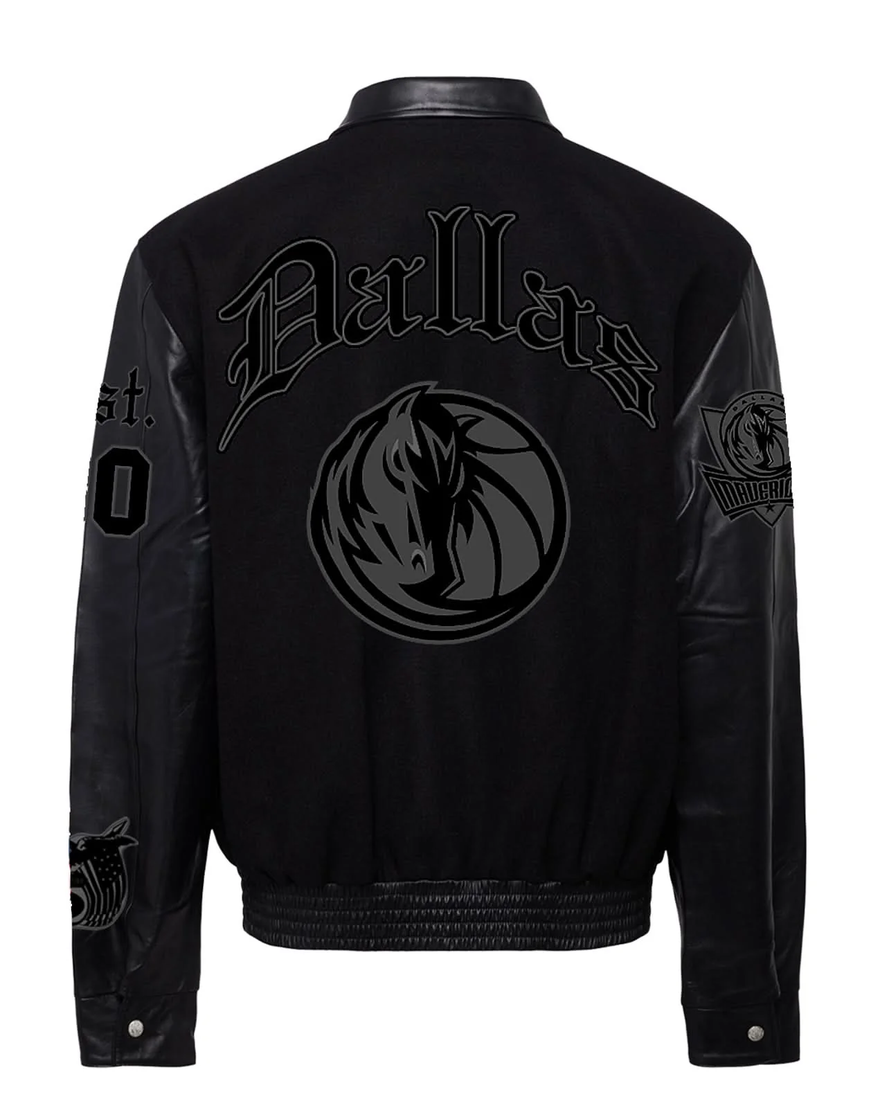 Dallas Mavericks Wool & Leather Old English Varsity Jacket Black/Black - Image 2