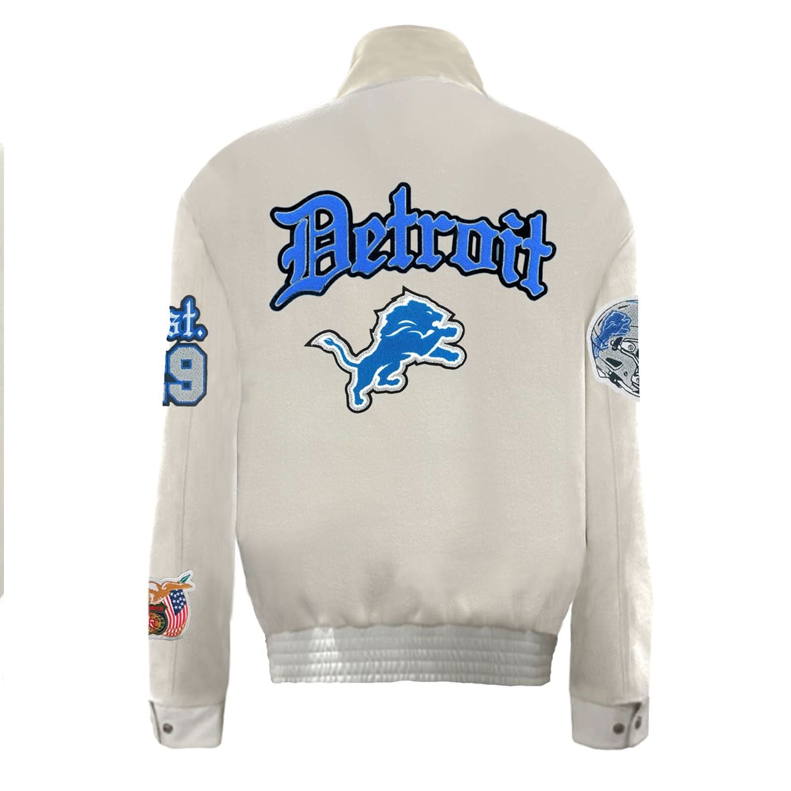 Detroit Lions Wool & Leather Varsity Old English Jacket White