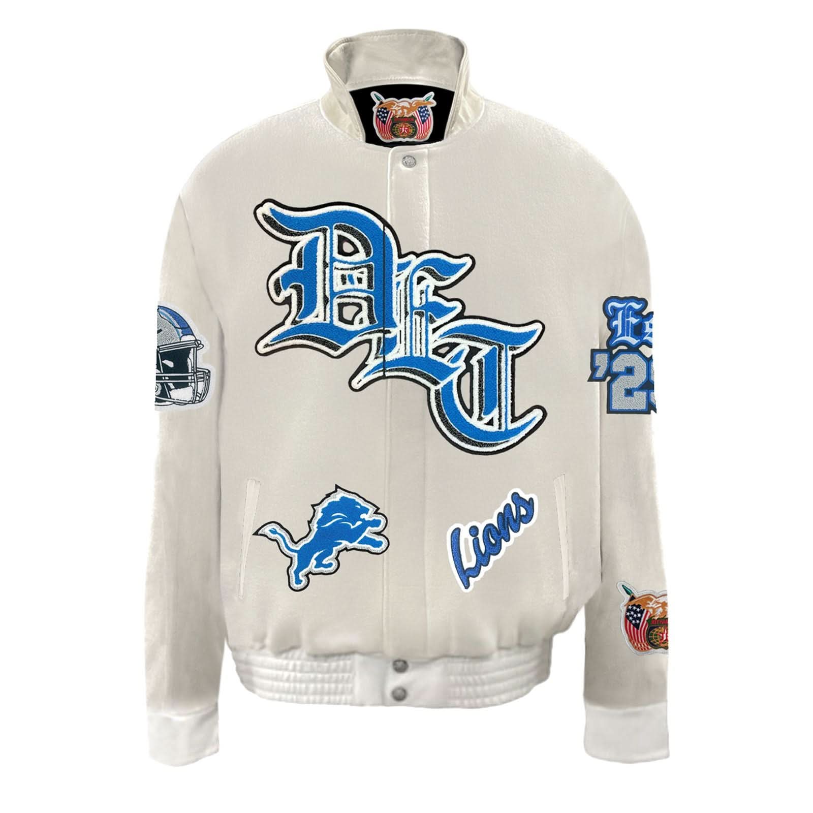 Detroit Lions Wool & Leather Varsity Old English Jacket White - Image 2