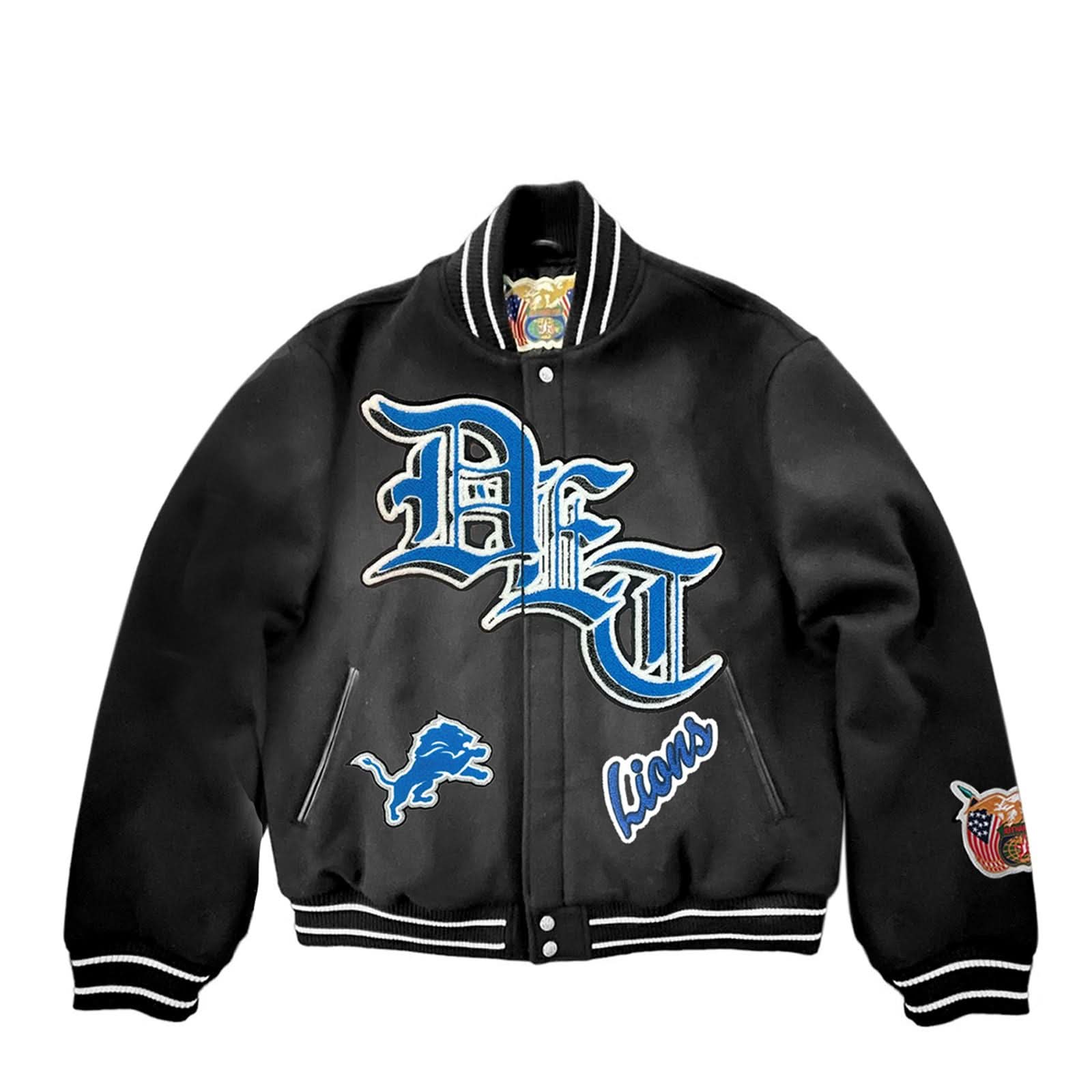 Detroit Lions Wool Old English Varsity Jacket Black - Image 2