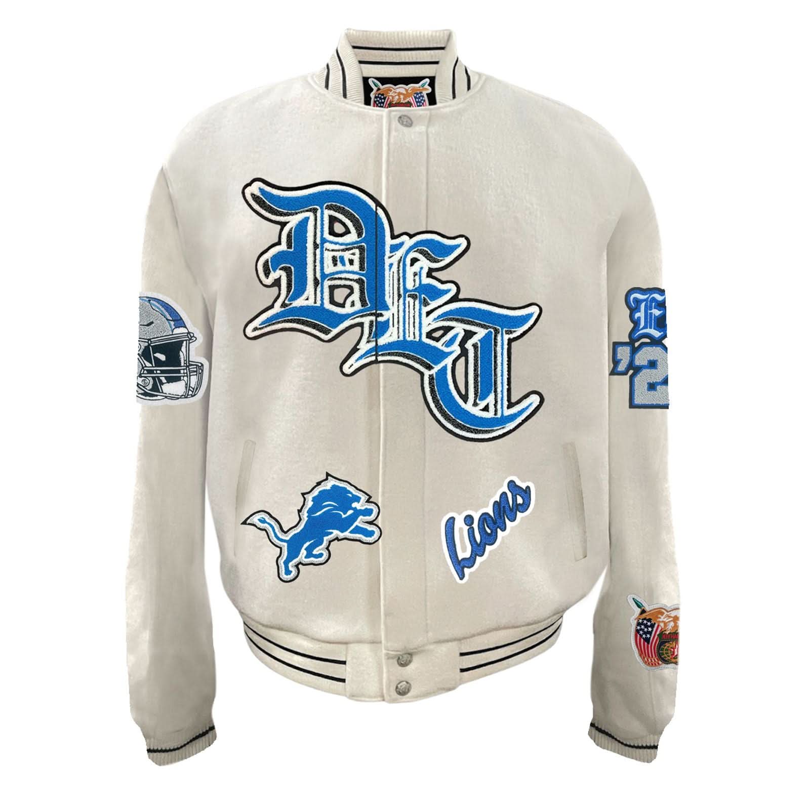 Detroit Lions Wool Old English Varsity Jacket White - Image 2
