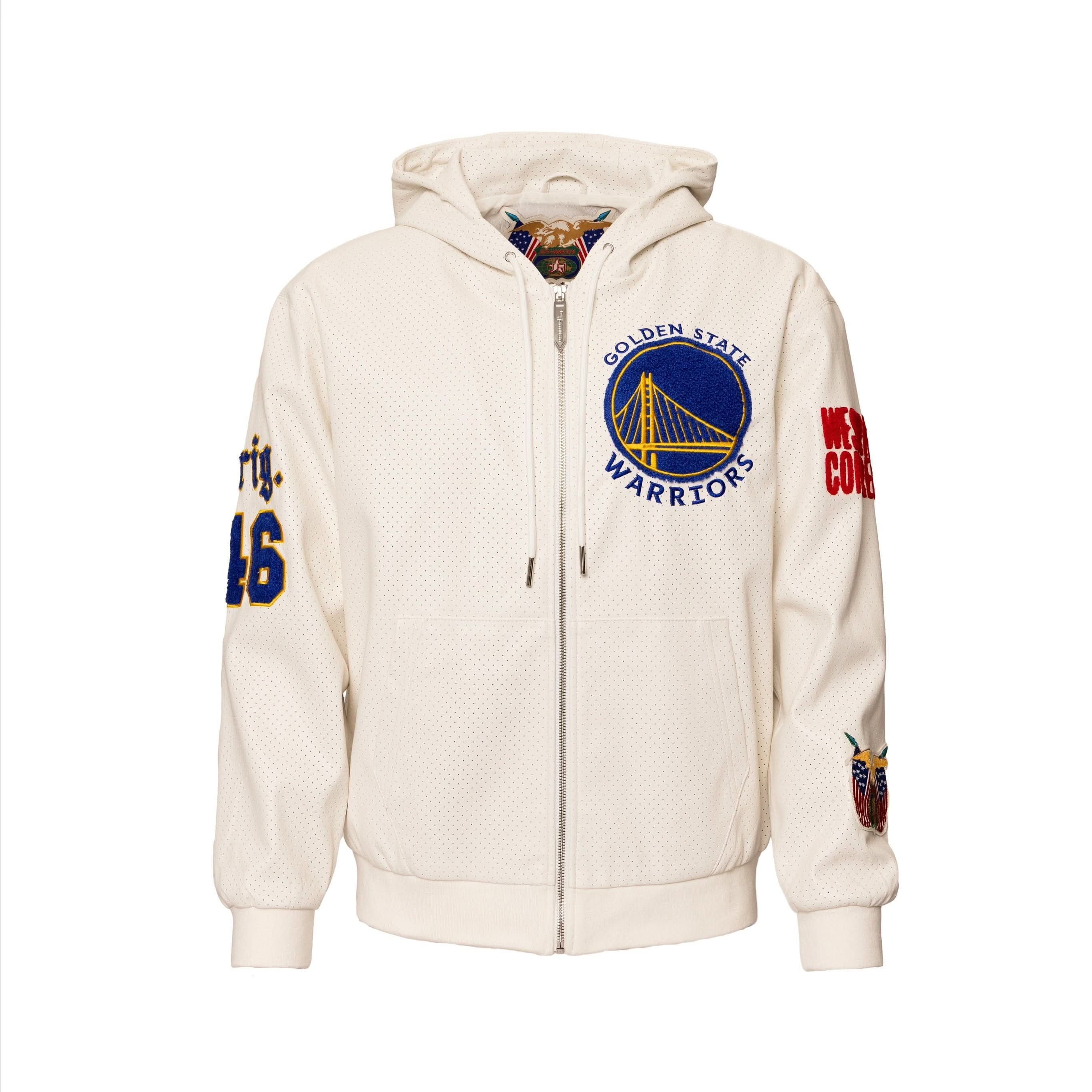 Golden State Warriors 1946 Lightweight Vegan Zip-Up Hooded Jacket White - Image 3