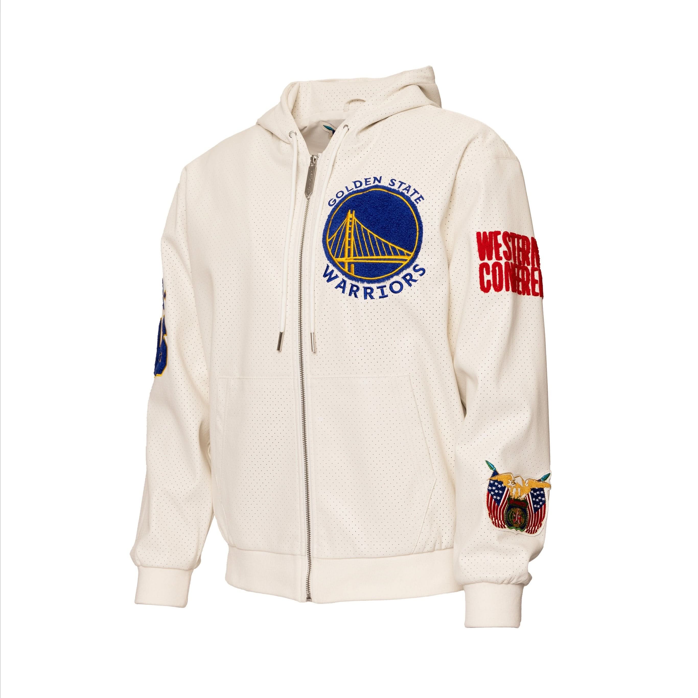 Golden State Warriors 1946 Lightweight Vegan Zip-Up Hooded Jacket White - Image 4