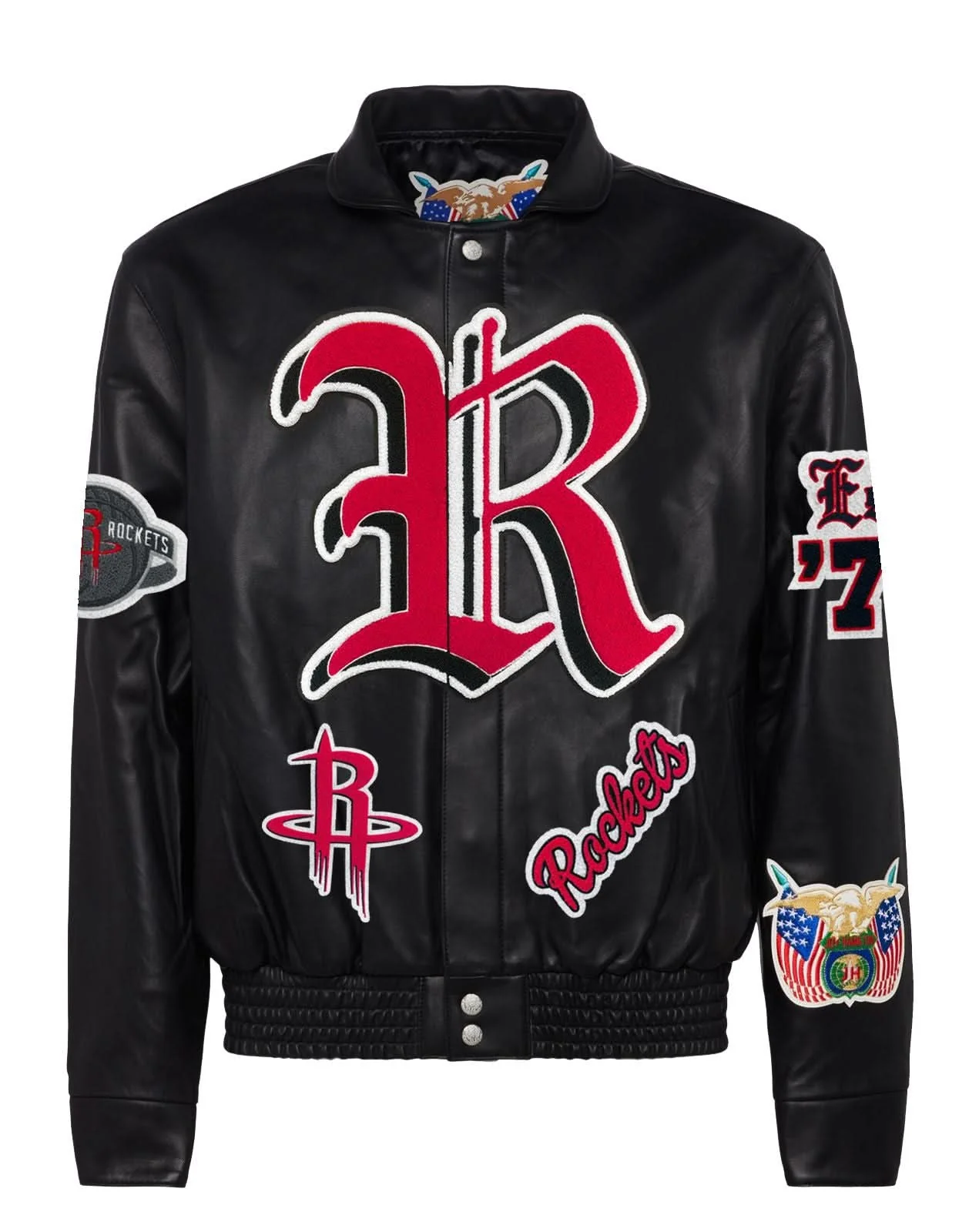 Houston Rockets Full Leather Old English Jacket Black - Image 2