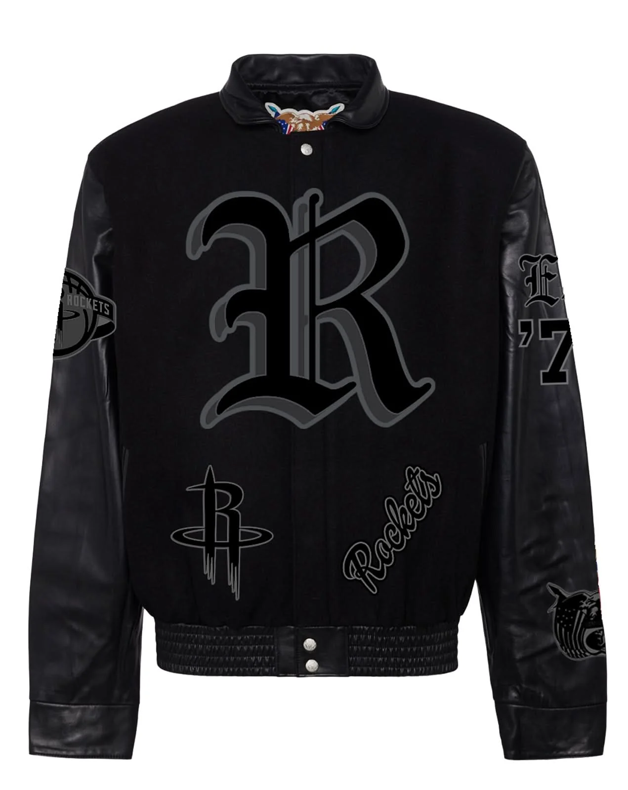 Houston Rockets Wool & Leather Old English Varsity Jacket Black/Black