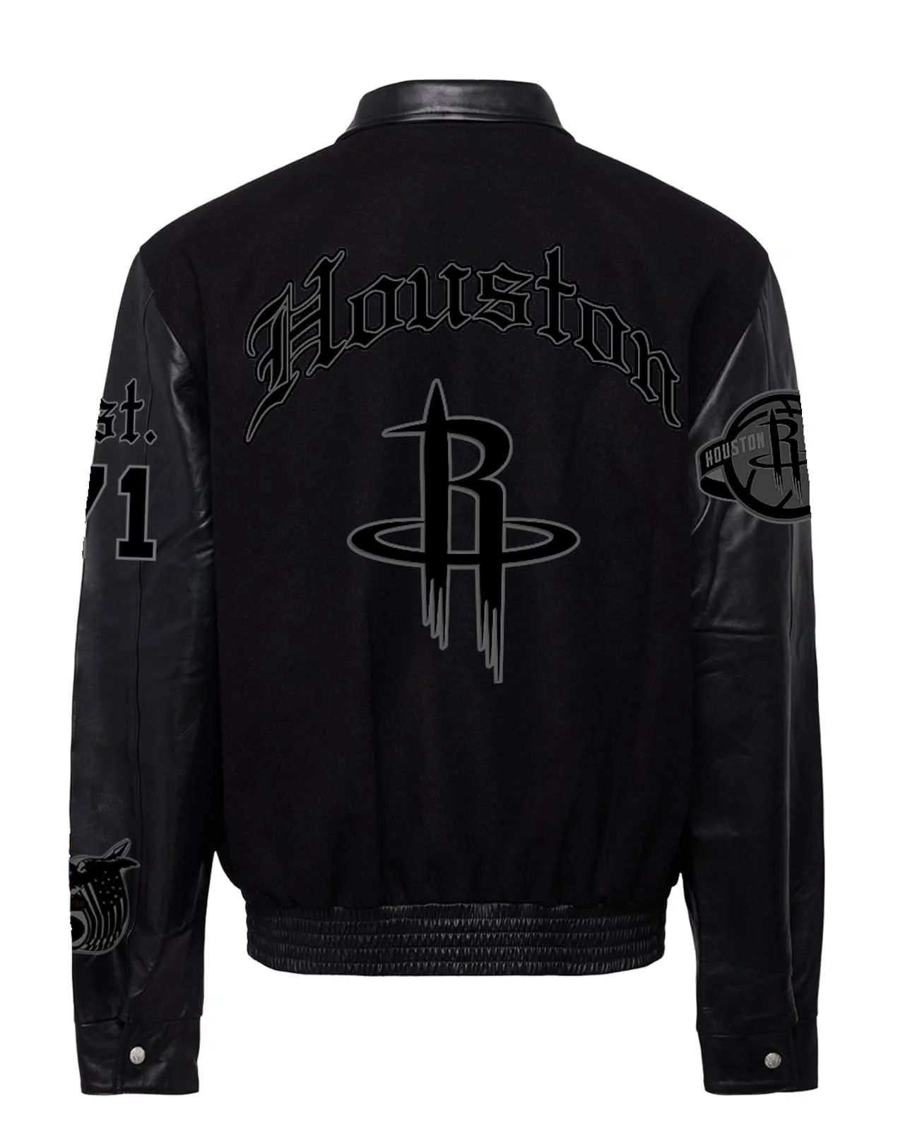 Houston Rockets Wool & Leather Old English Varsity Jacket Black/Black - Image 2
