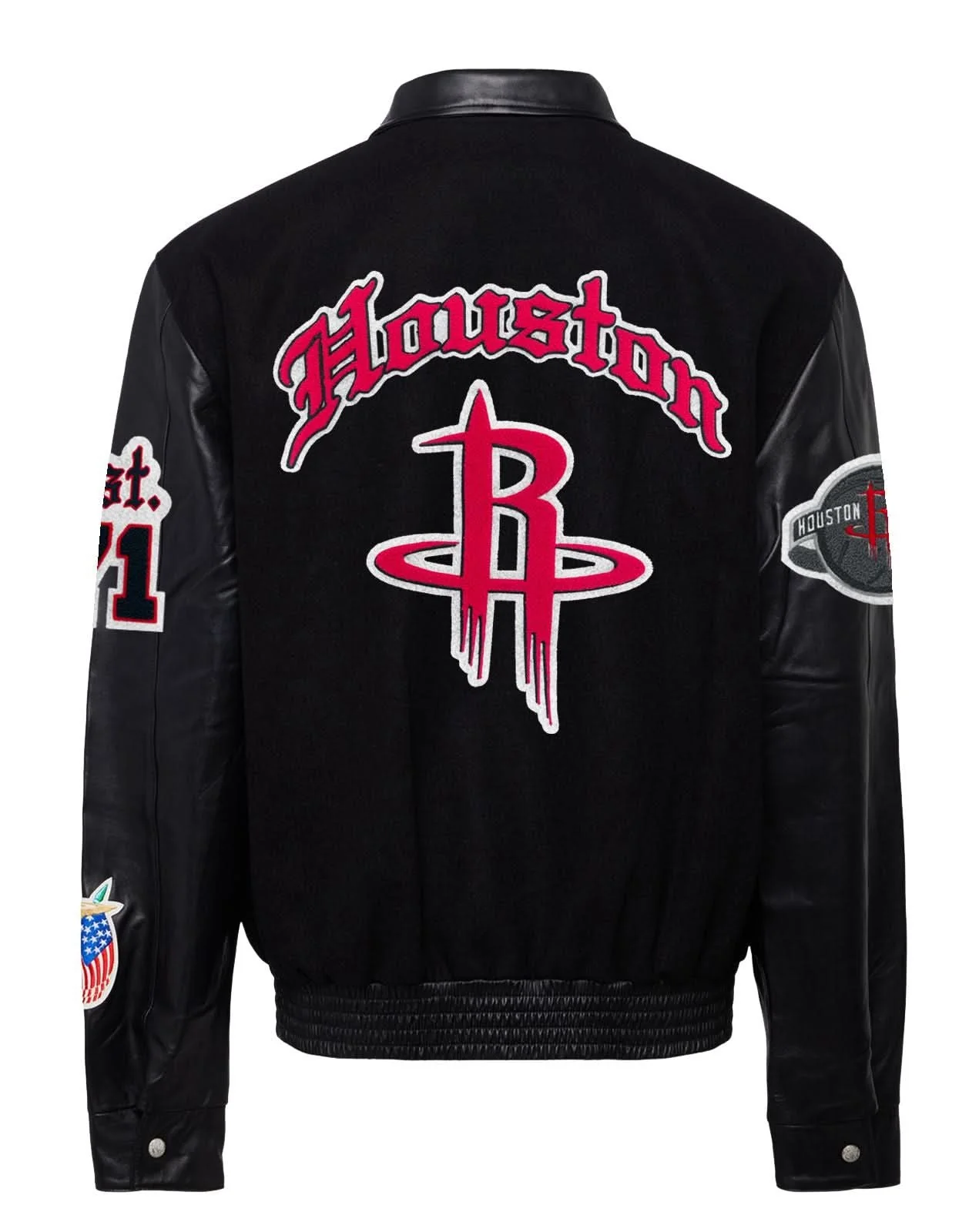 Houston Rockets Wool & Leather Old English Varsity Jacket Black / Black