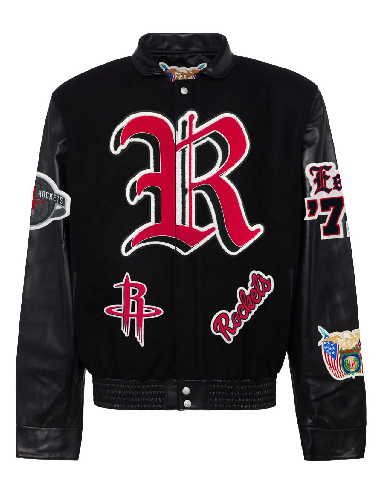 Houston Rockets Wool & Leather Old English Varsity Jacket Black / Black - Image 2