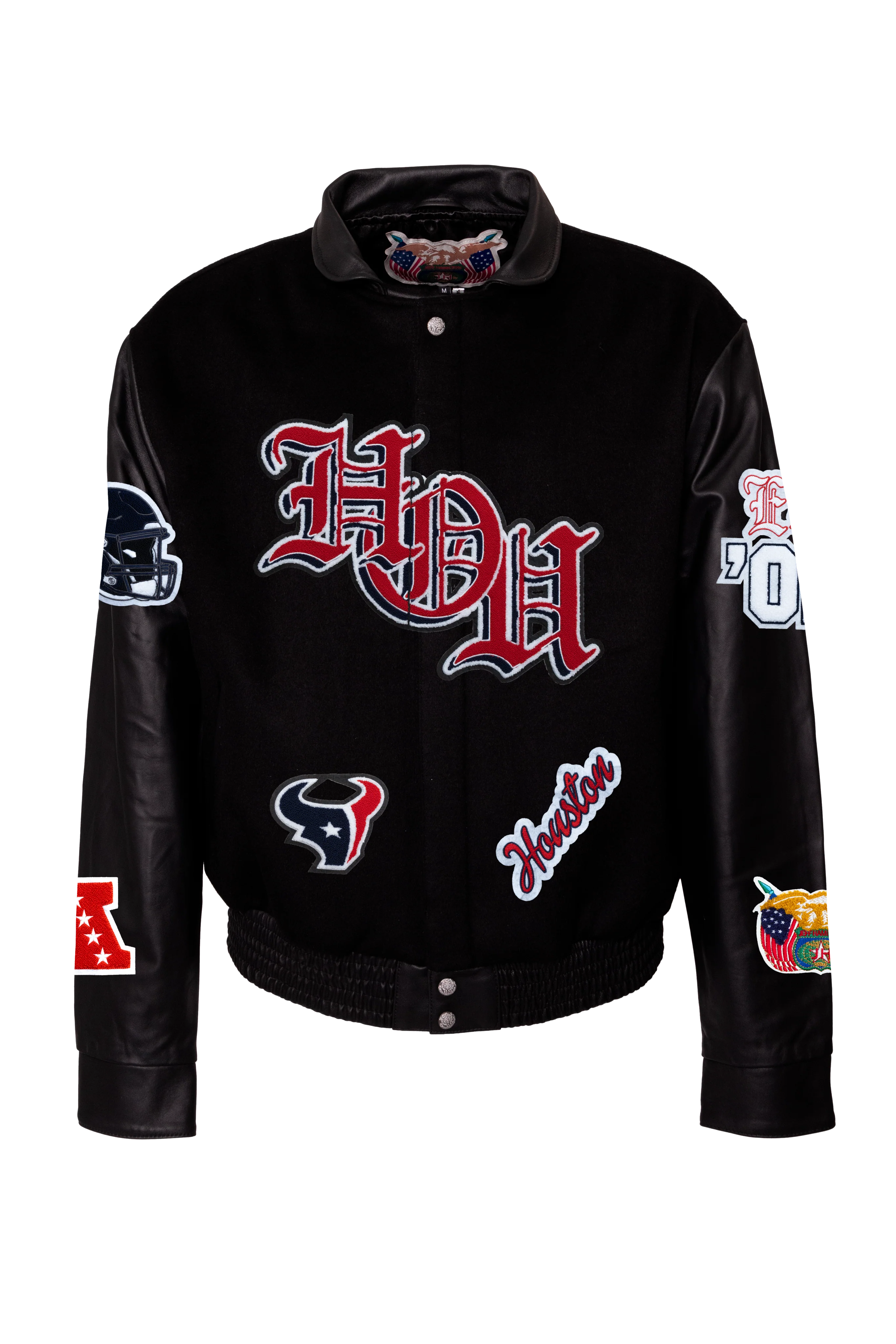 Houston Texans Wool & Leather Old English Varsity Jacket - Image 2