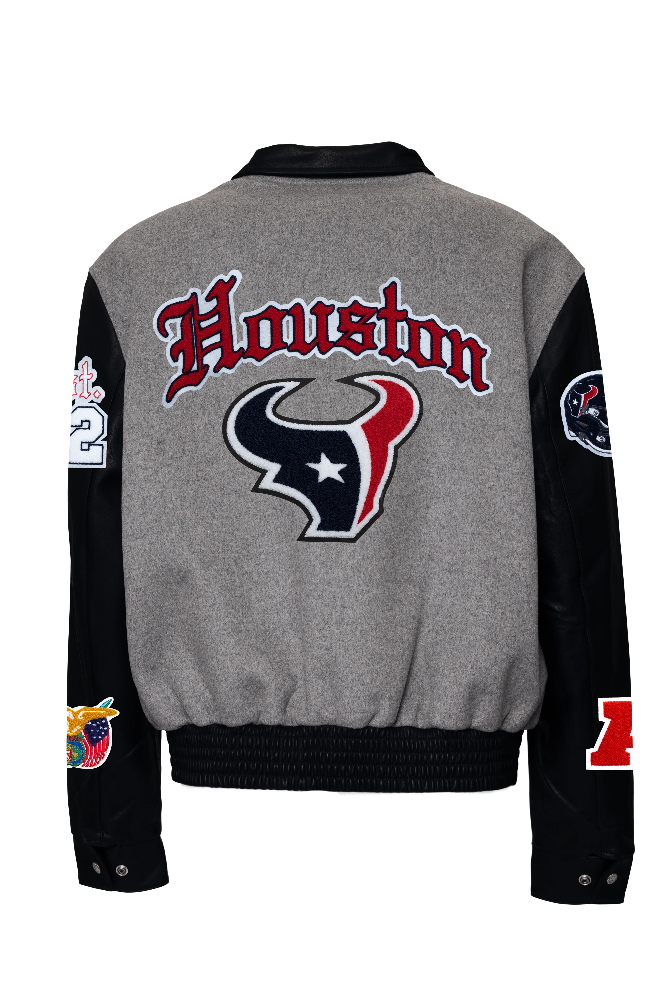 Houston Texans Wool & Leather Old English Varsity Jacket - Image 3