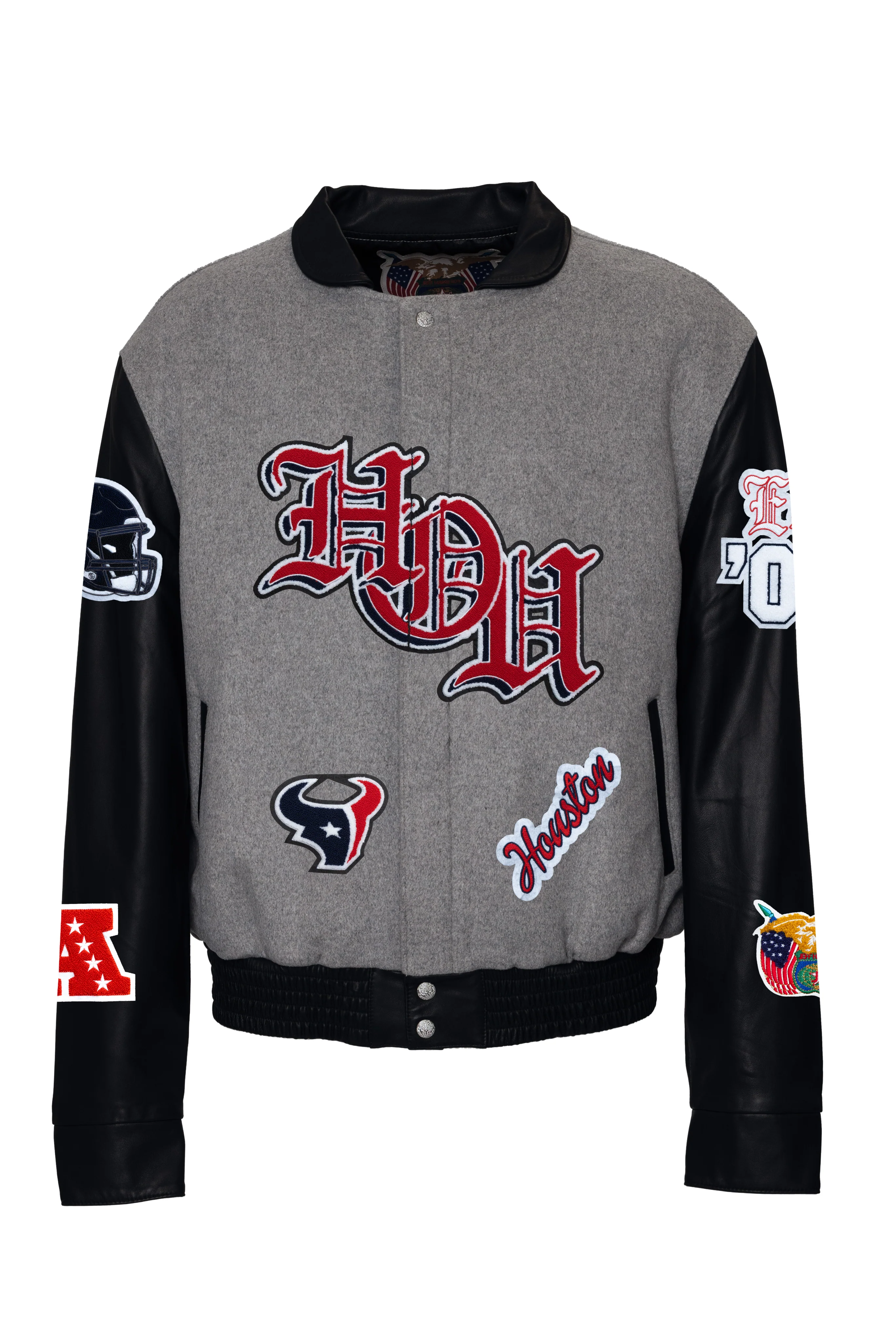 Houston Texans Wool & Leather Old English Varsity Jacket - Image 4
