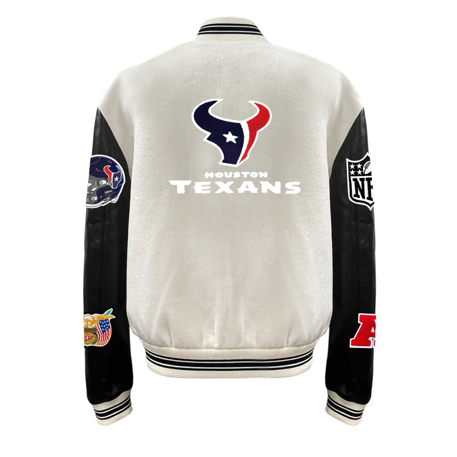 Houston Texans Wool & Leather Varsity Jacket Off White/Black