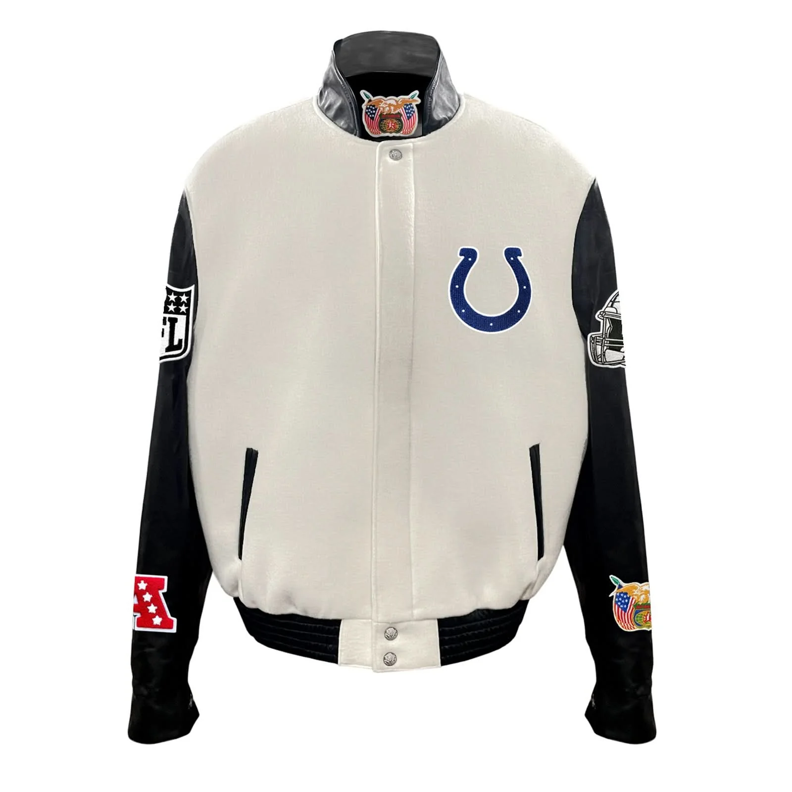 INDIANAPOLIS COLTS WOOL & LEATHER VARSITY JACKET Off White/Black AR - Image 2