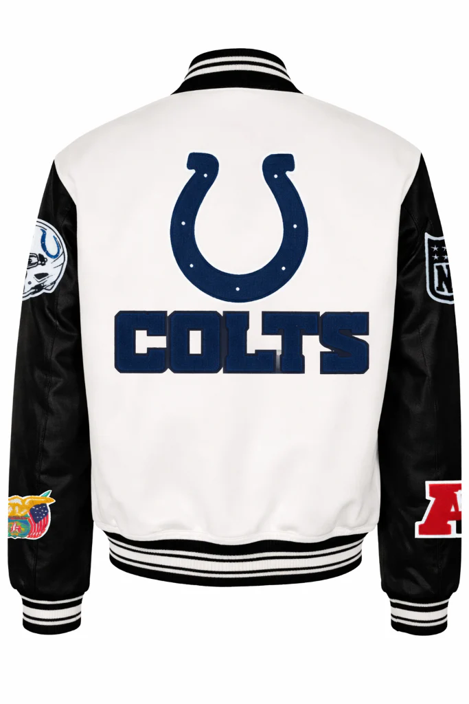 INDIANAPOLIS COLTS WOOL & LEATHER VARSITY JACKET WHT/BLK - AR