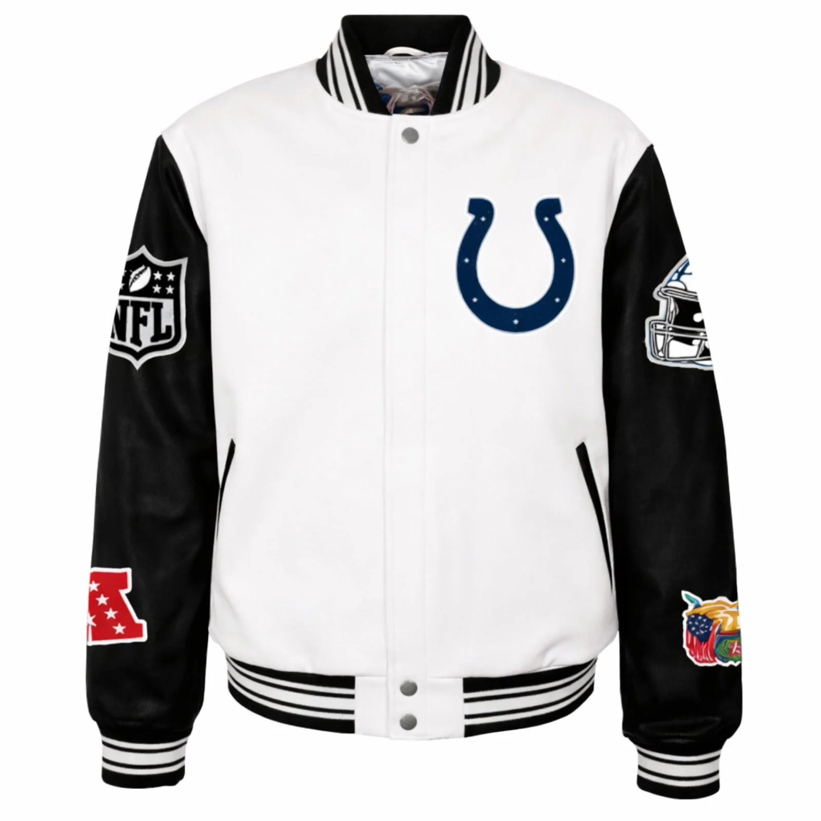 INDIANAPOLIS COLTS WOOL & LEATHER VARSITY JACKET WHT/BLK - AR - Image 2