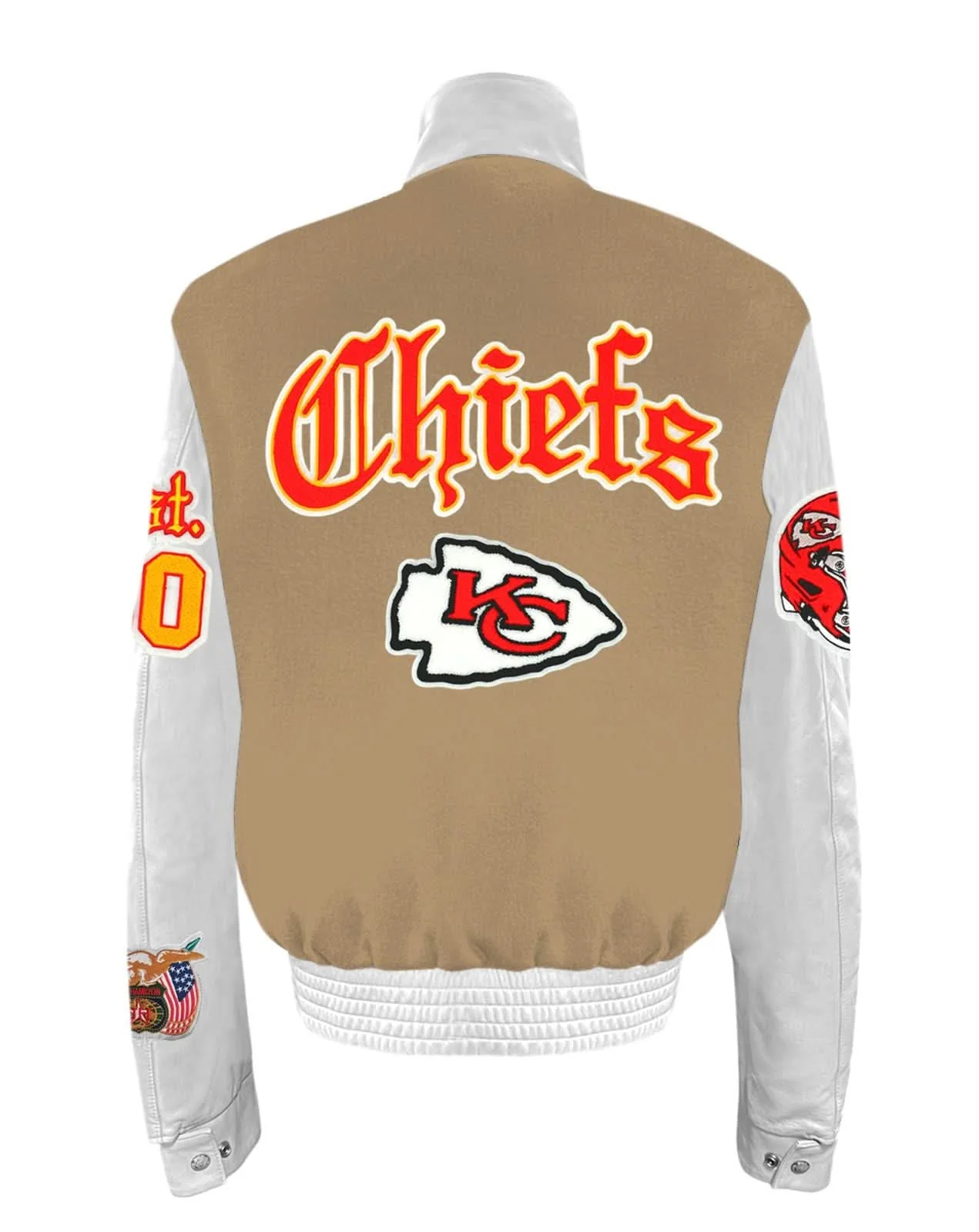 Kansas City Chiefs Wool & Leather Old English Varsity Jacket Camel - AR