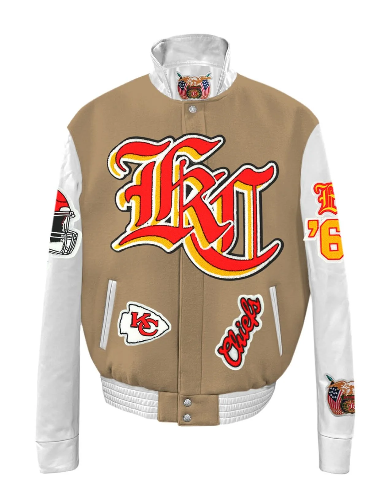 Kansas City Chiefs Wool & Leather Old English Varsity Jacket Camel - AR - Image 2