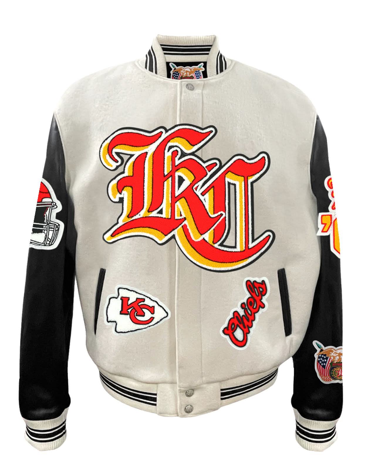 Kansas City Chiefs Wool & Leather Old English Varsity Jacket Off White/Black - Image 2