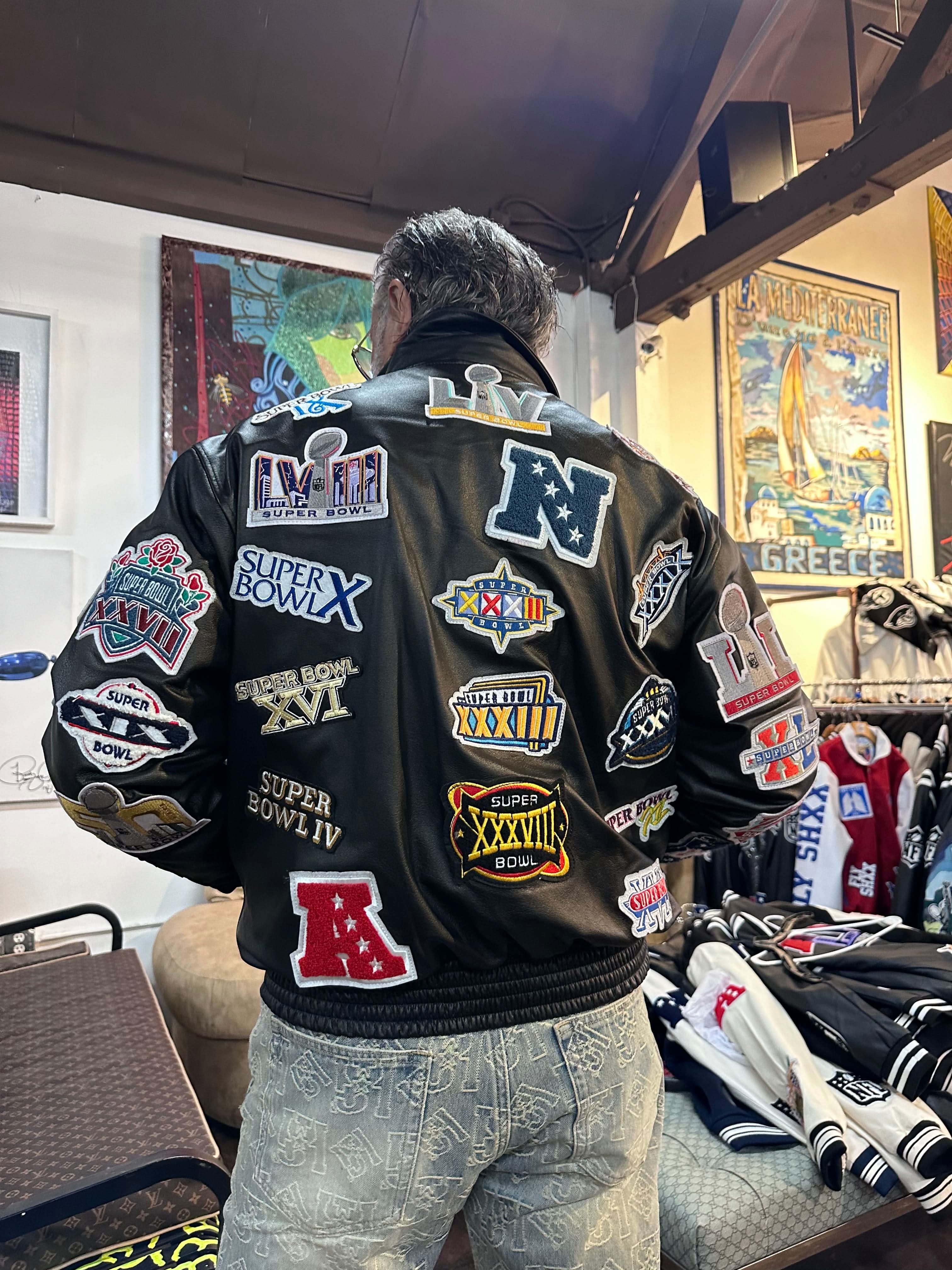 Limited Edition History Of Super Bowl Collage Full Leather Jacket - Image 3