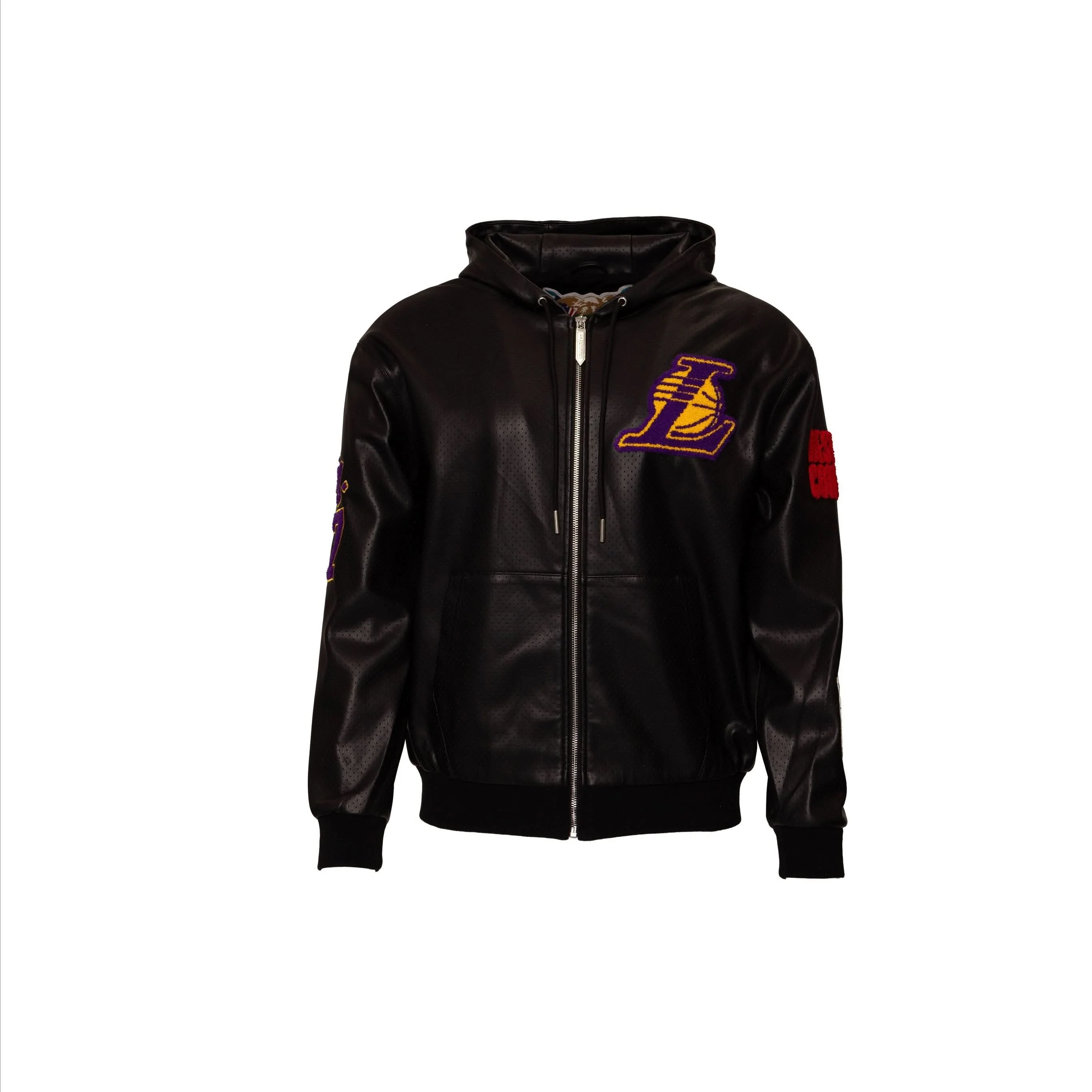 Los Angeles Lakers 1947 Lightweight Vegan Zip-Up Hooded Jacket Black - Image 3
