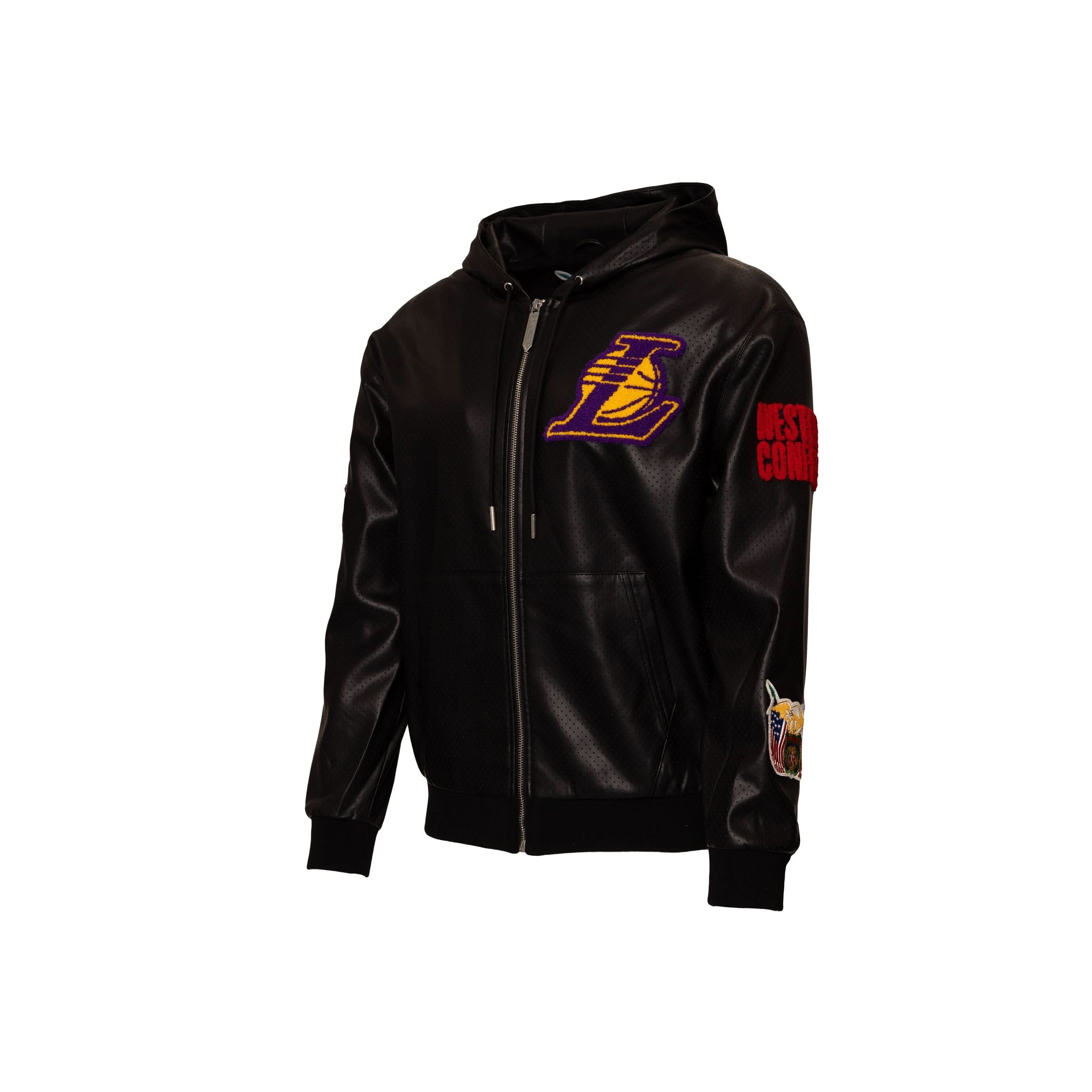 Los Angeles Lakers 1947 Lightweight Vegan Zip-Up Hooded Jacket Black - Image 4