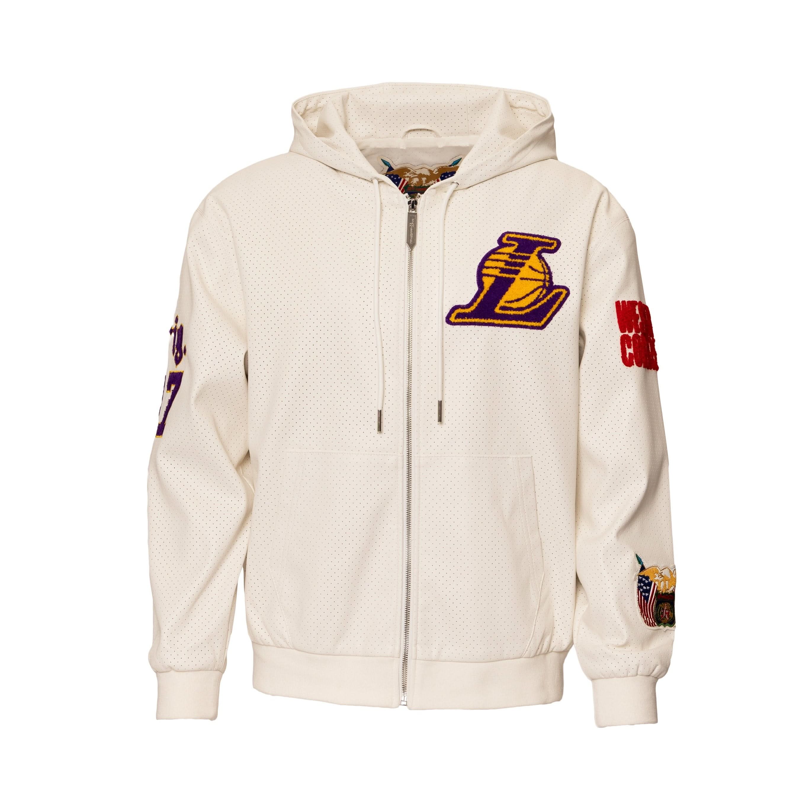 Los Angeles Lakers 1947 Lightweight Vegan Zip-Up Hooded Jacket White - Image 3
