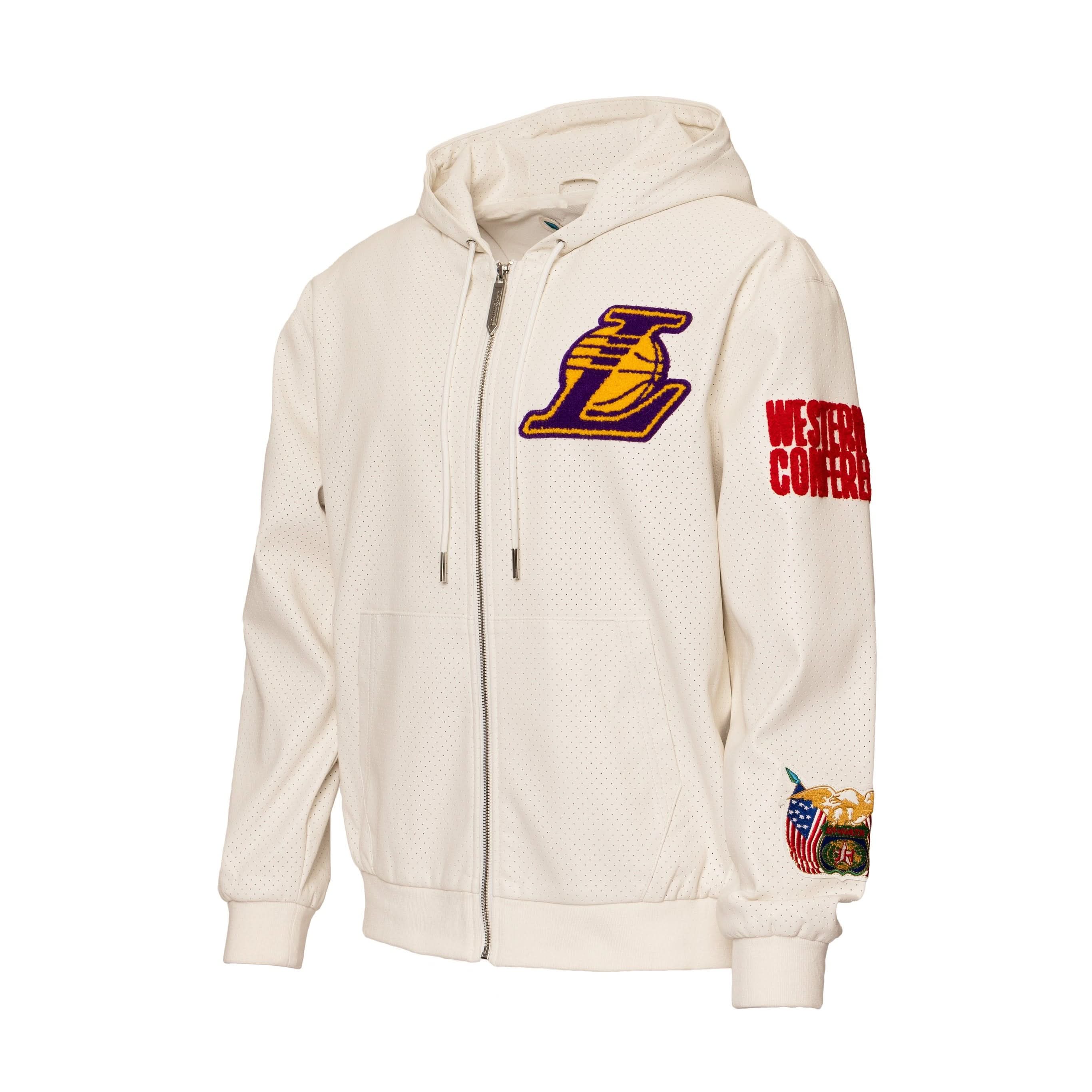 Los Angeles Lakers 1947 Lightweight Vegan Zip-Up Hooded Jacket White - Image 4