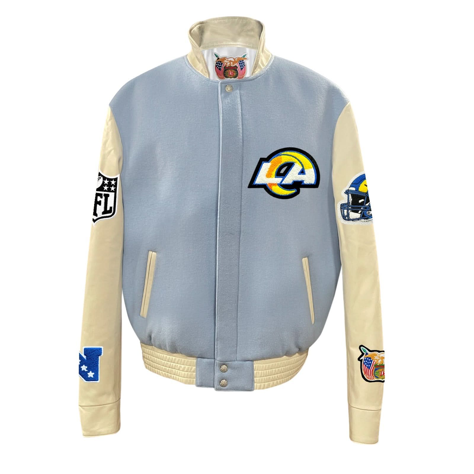 Los Angeles Rams Wool & Leather Varsity Jacket Baby Blue - Image 2