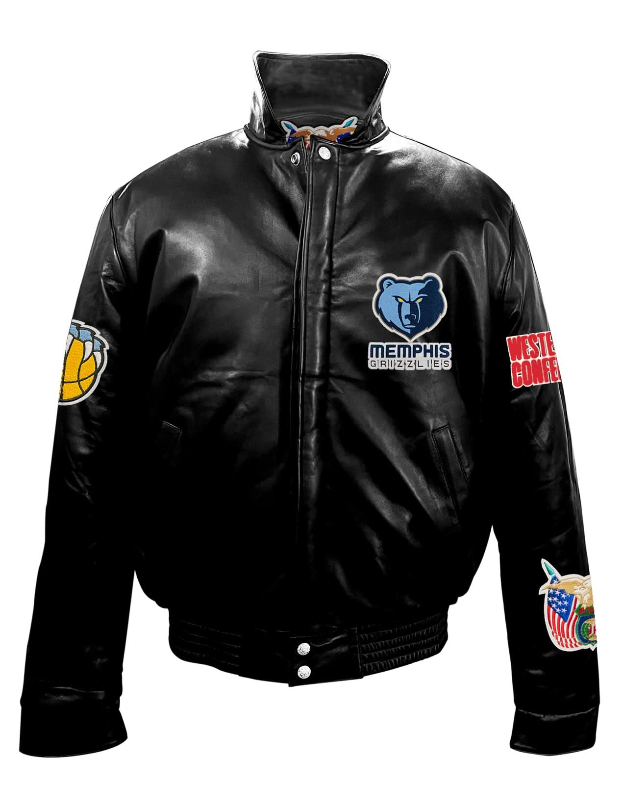 Memphis Grizzlies Full Leather Puffer Jacket Black - Image 2