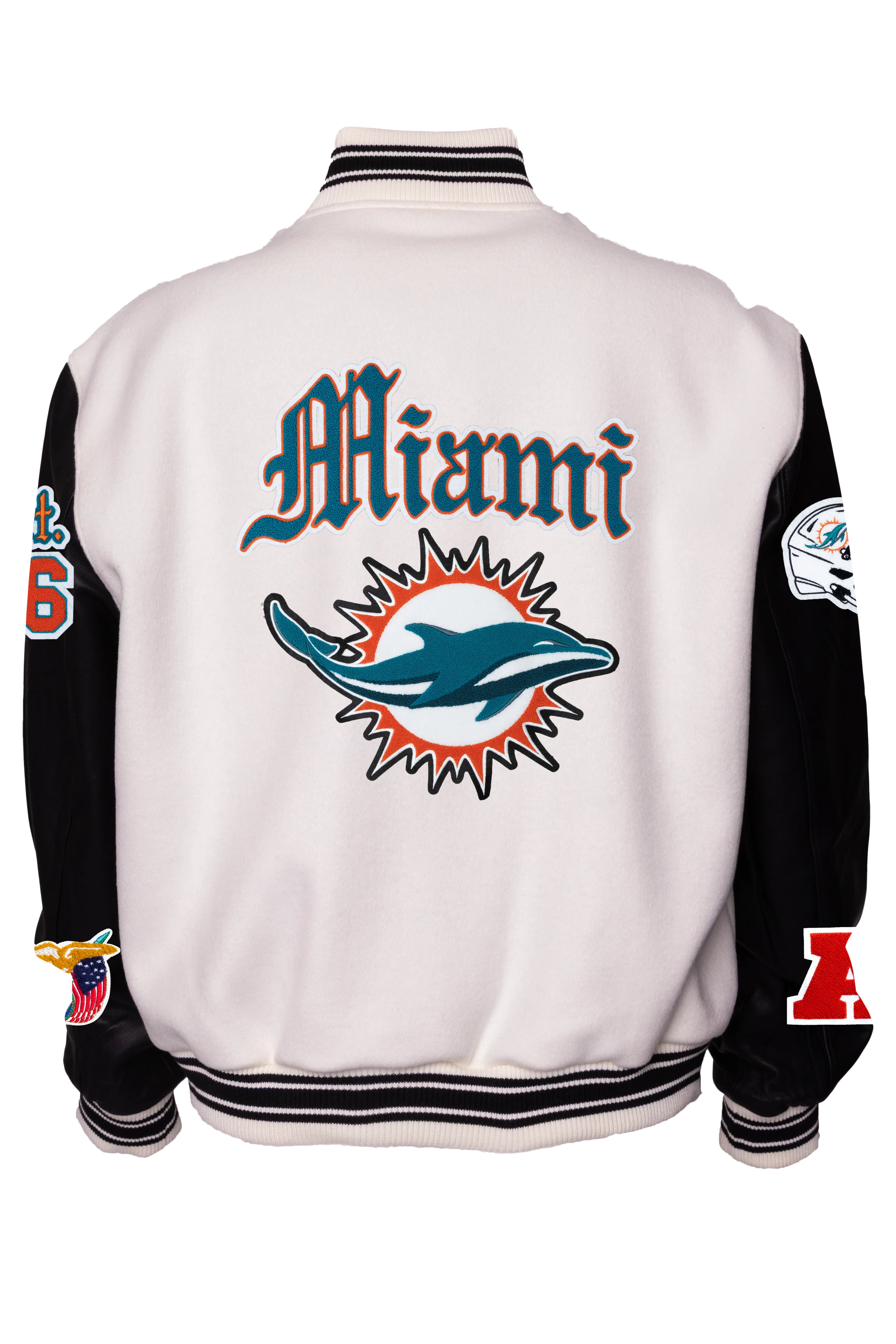Miami Dolphins Wool & Leather Old English Varsity Jacket