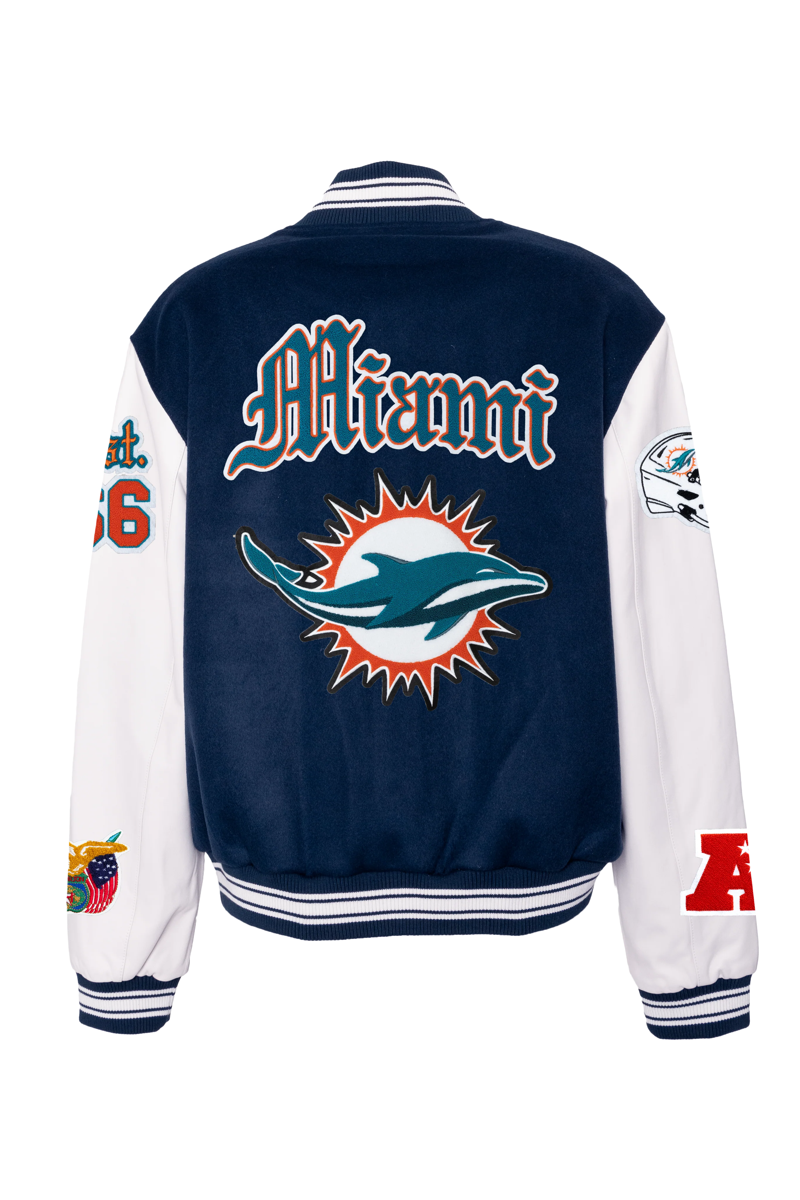 Miami Dolphins Wool & Leather Old English Varsity Jacket - Image 3