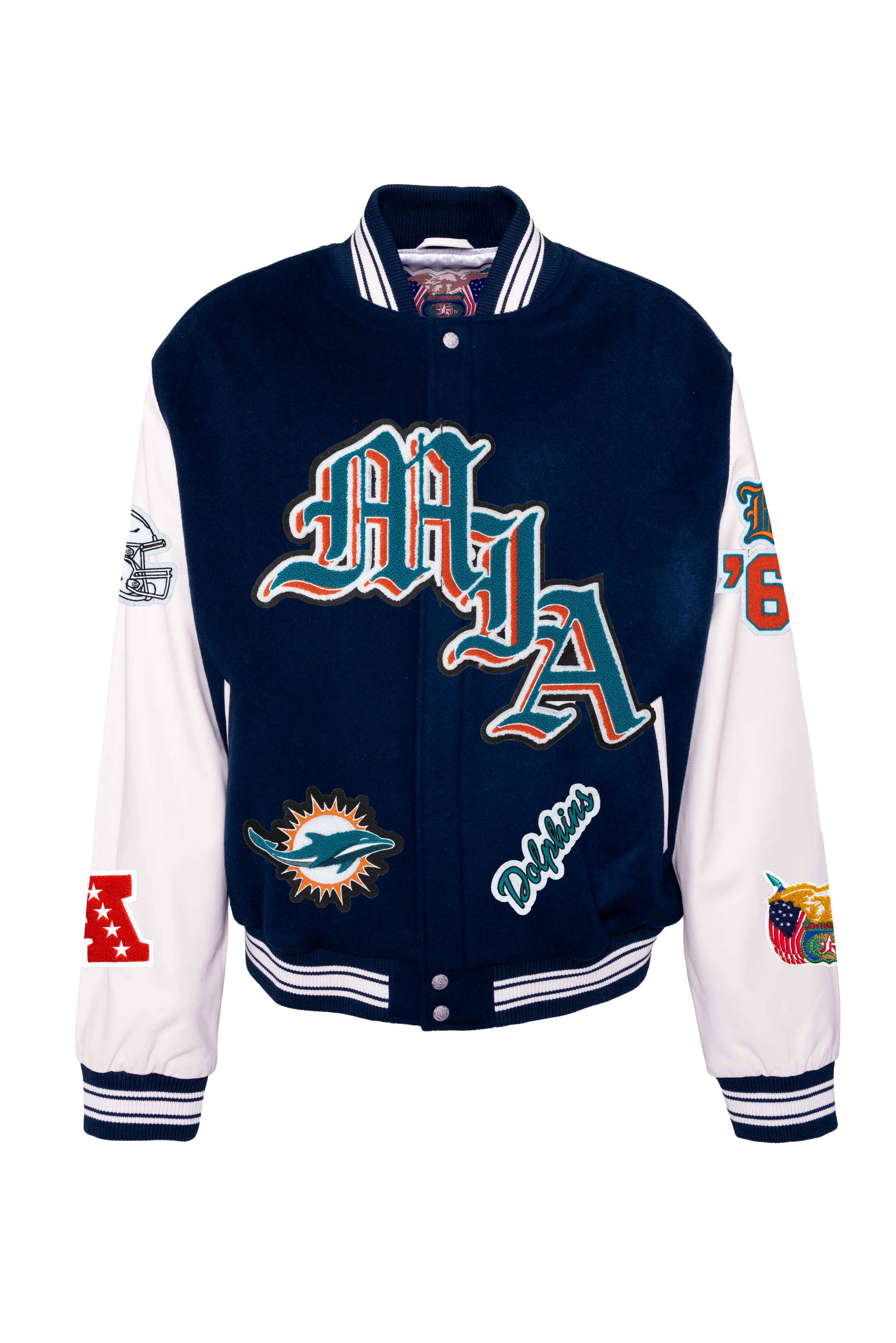 Miami Dolphins Wool & Leather Old English Varsity Jacket - Image 4