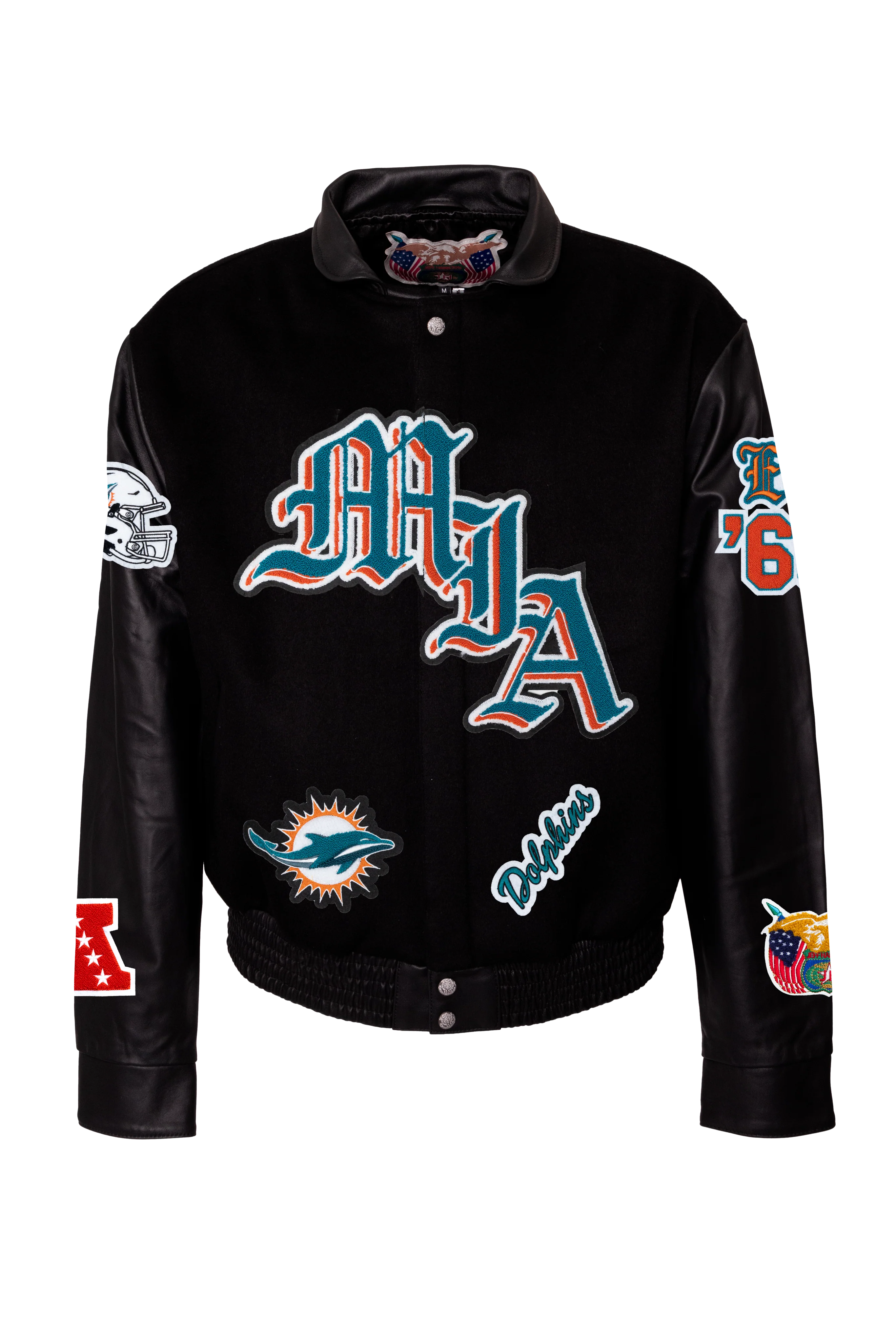 Miami Dolphins Wool & Leather Old English Varsity Jacket - Image 2